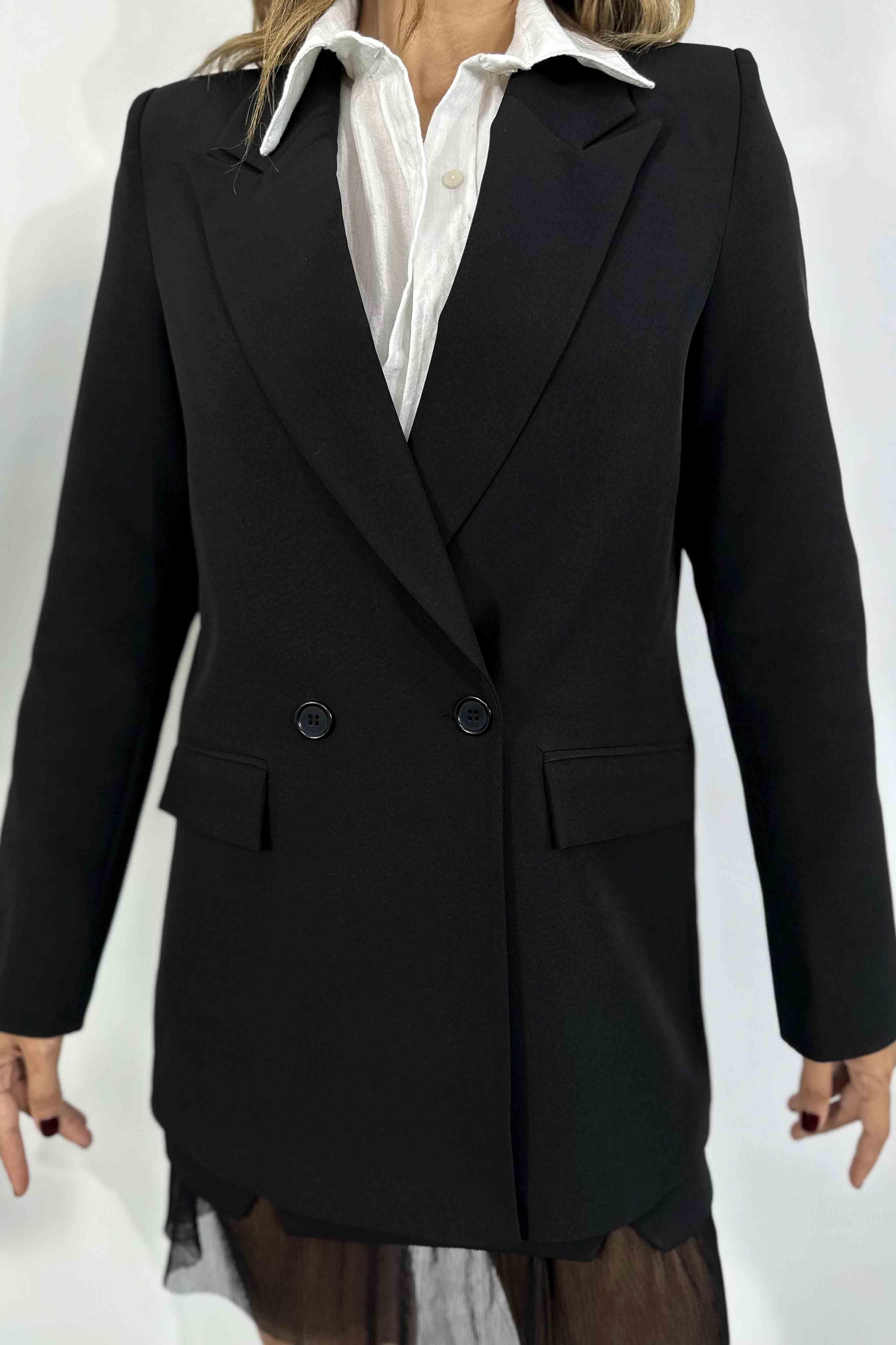 Krep Kumaş İki Düğmeli Blazer Ceket Siyah