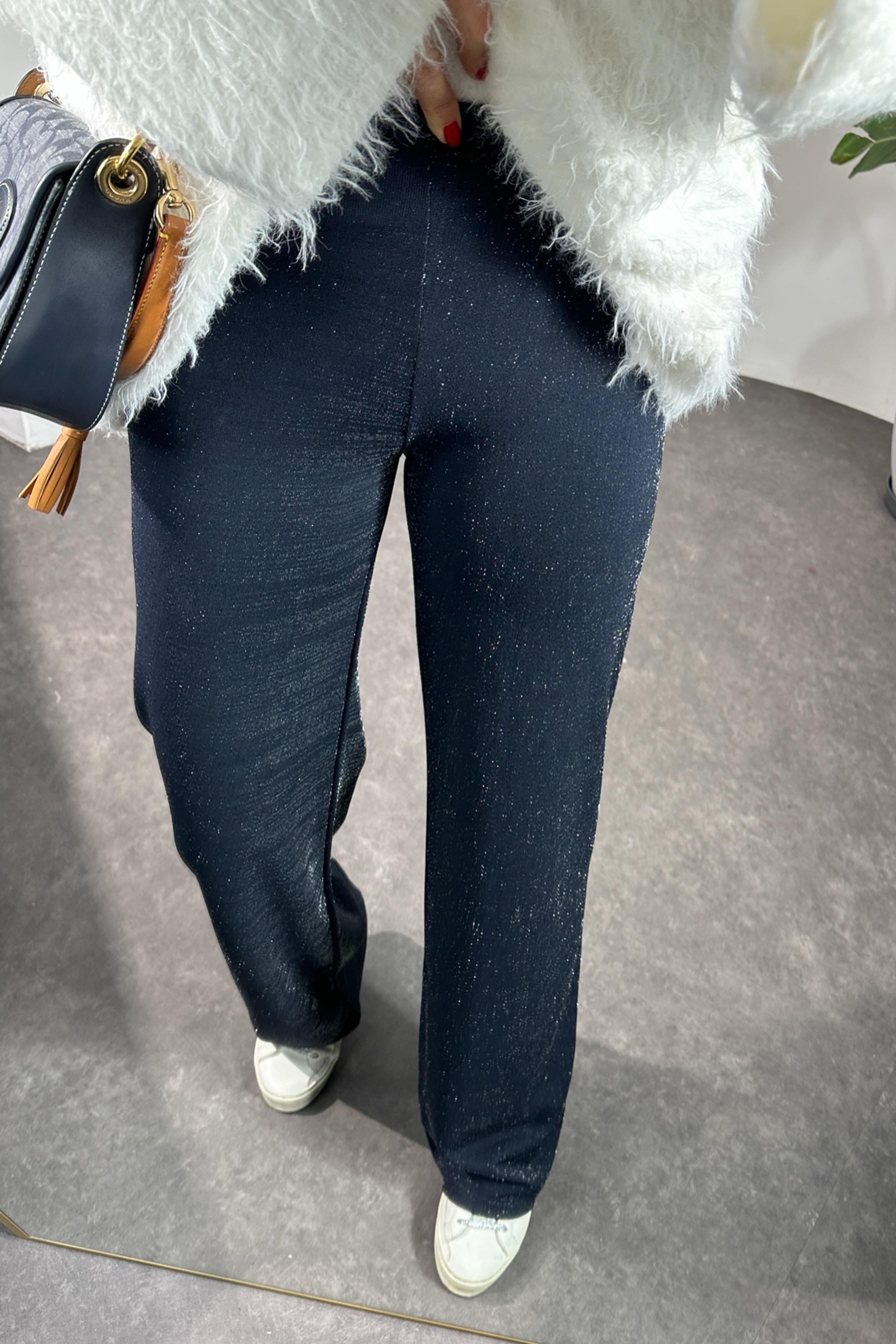 Krep Kumaş Sim Detaylı Pantolon Lacivert