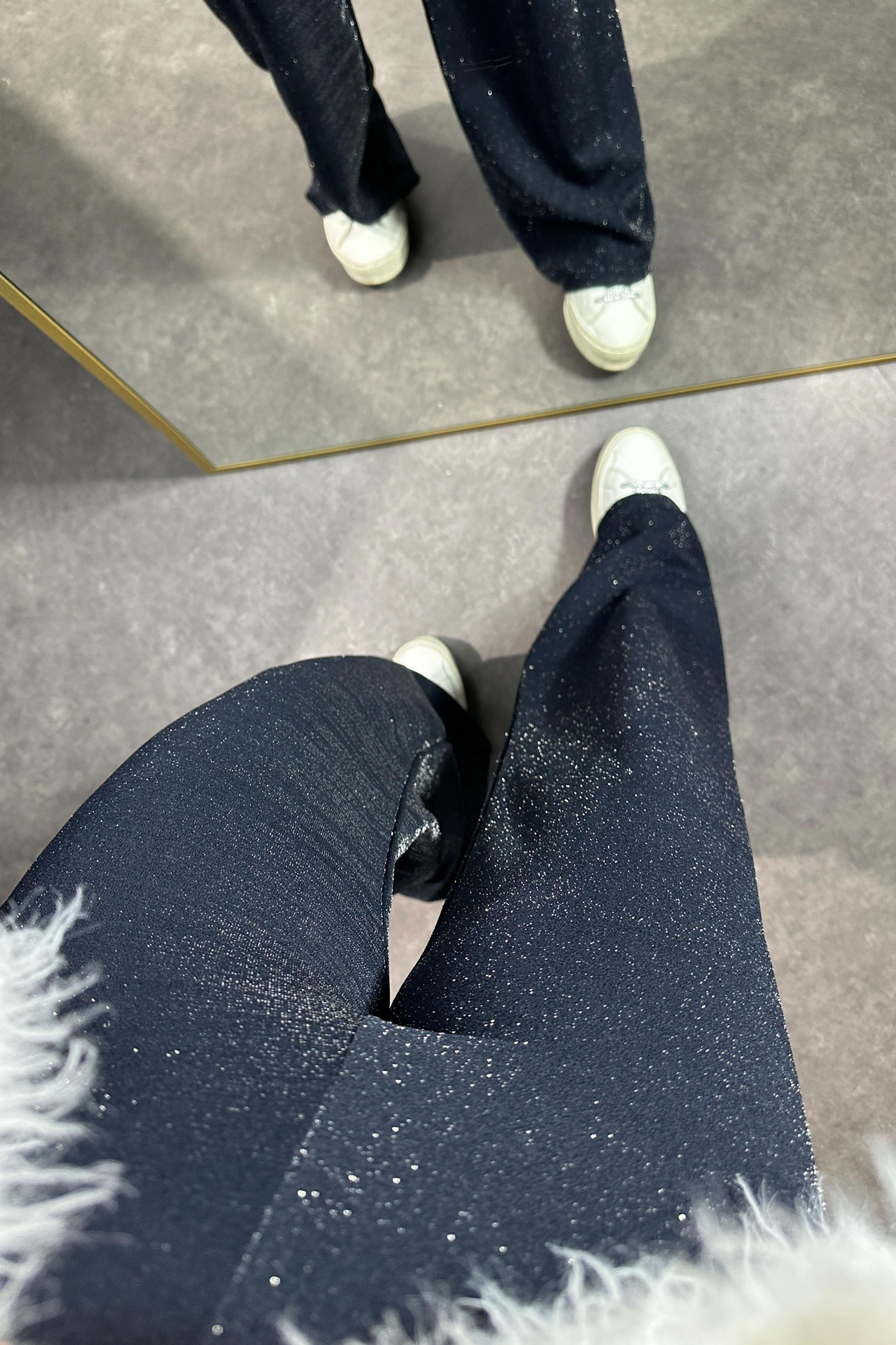 Krep Kumaş Sim Detaylı Pantolon Lacivert