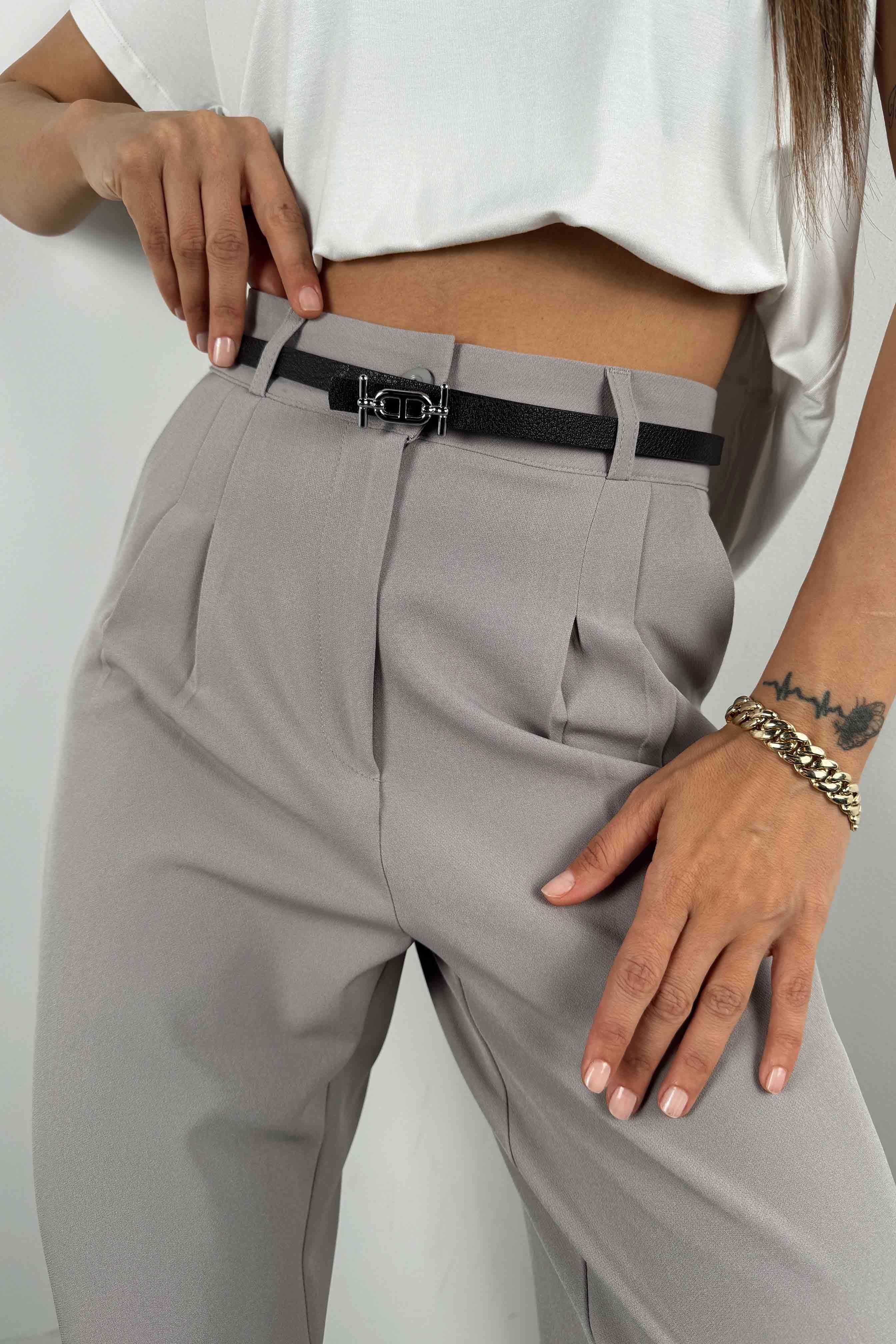 Krep Kumaş Yüksek Bel Palazzo Pantolon Gri