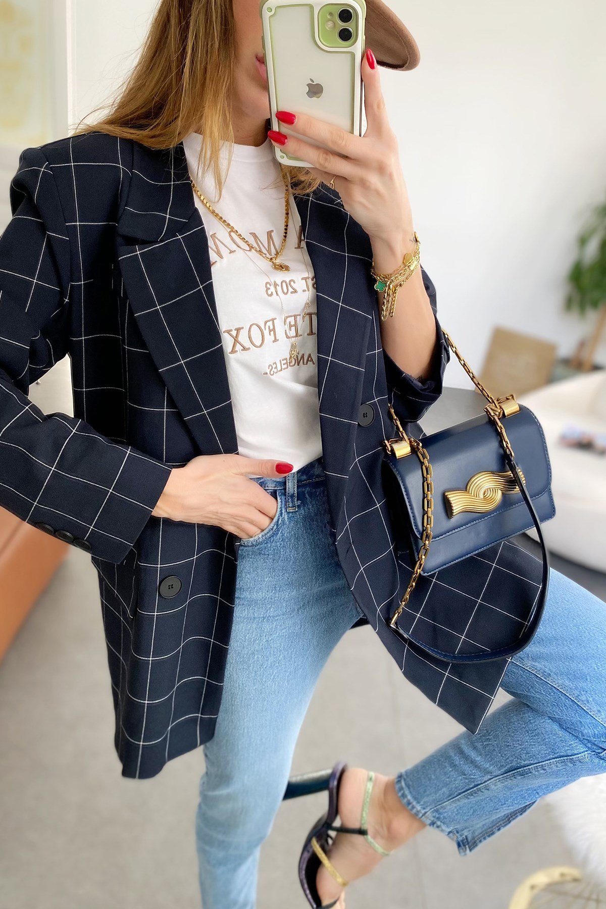 Lacivert İnce Çizgi Detay Malibu Tasarım Blazer Ceket