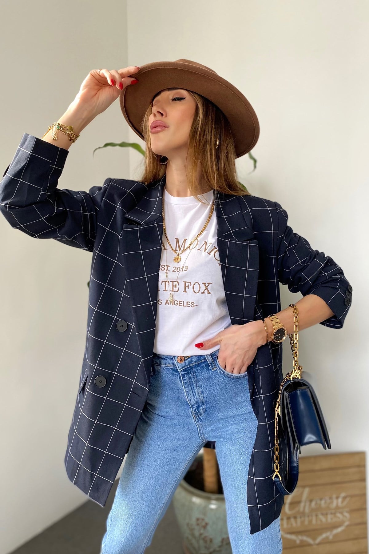 Lacivert İnce Çizgi Detay Malibu Tasarım Blazer Ceket