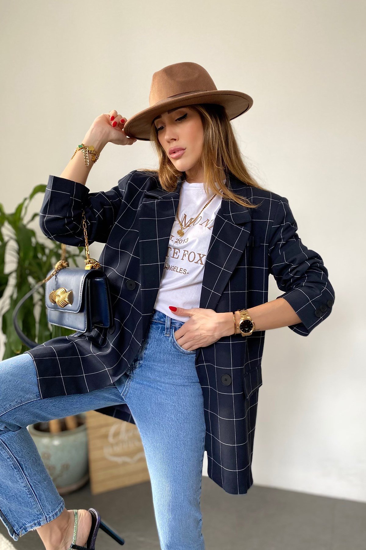 Lacivert İnce Çizgi Detay Malibu Tasarım Blazer Ceket