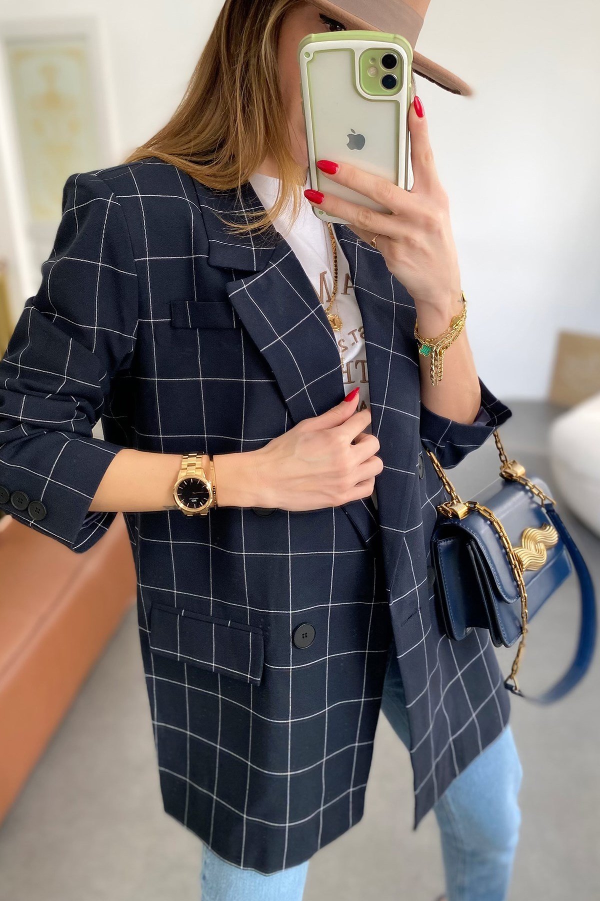 Lacivert İnce Çizgi Detay Malibu Tasarım Blazer Ceket