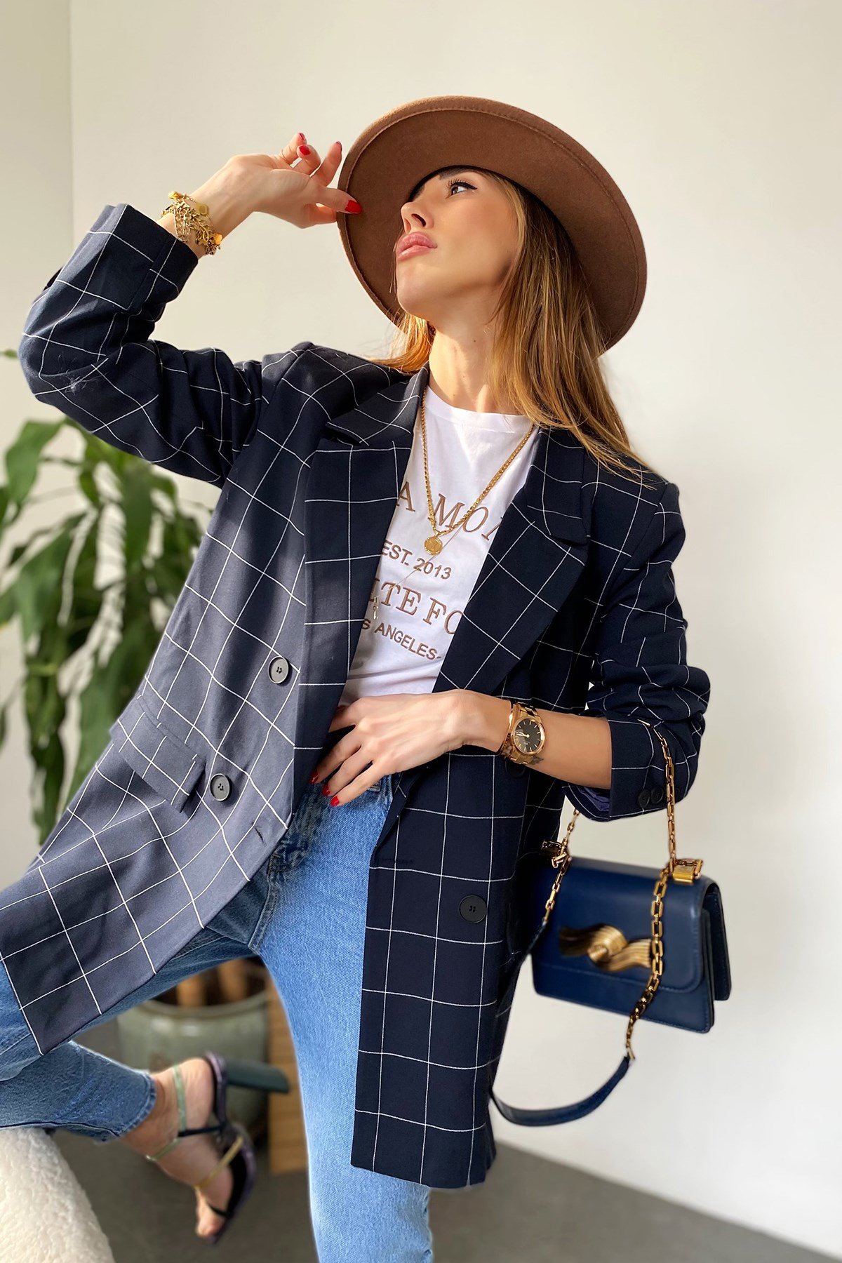 Lacivert İnce Çizgi Detay Malibu Tasarım Blazer Ceket