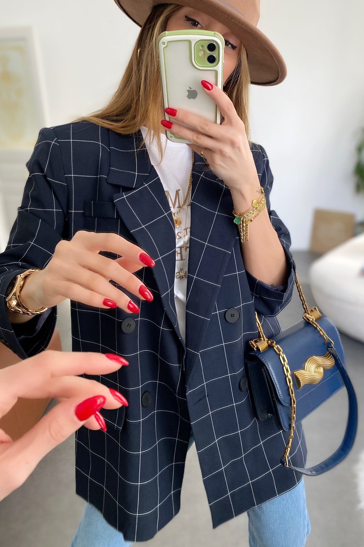 Lacivert İnce Çizgi Detay Malibu Tasarım Blazer Ceket