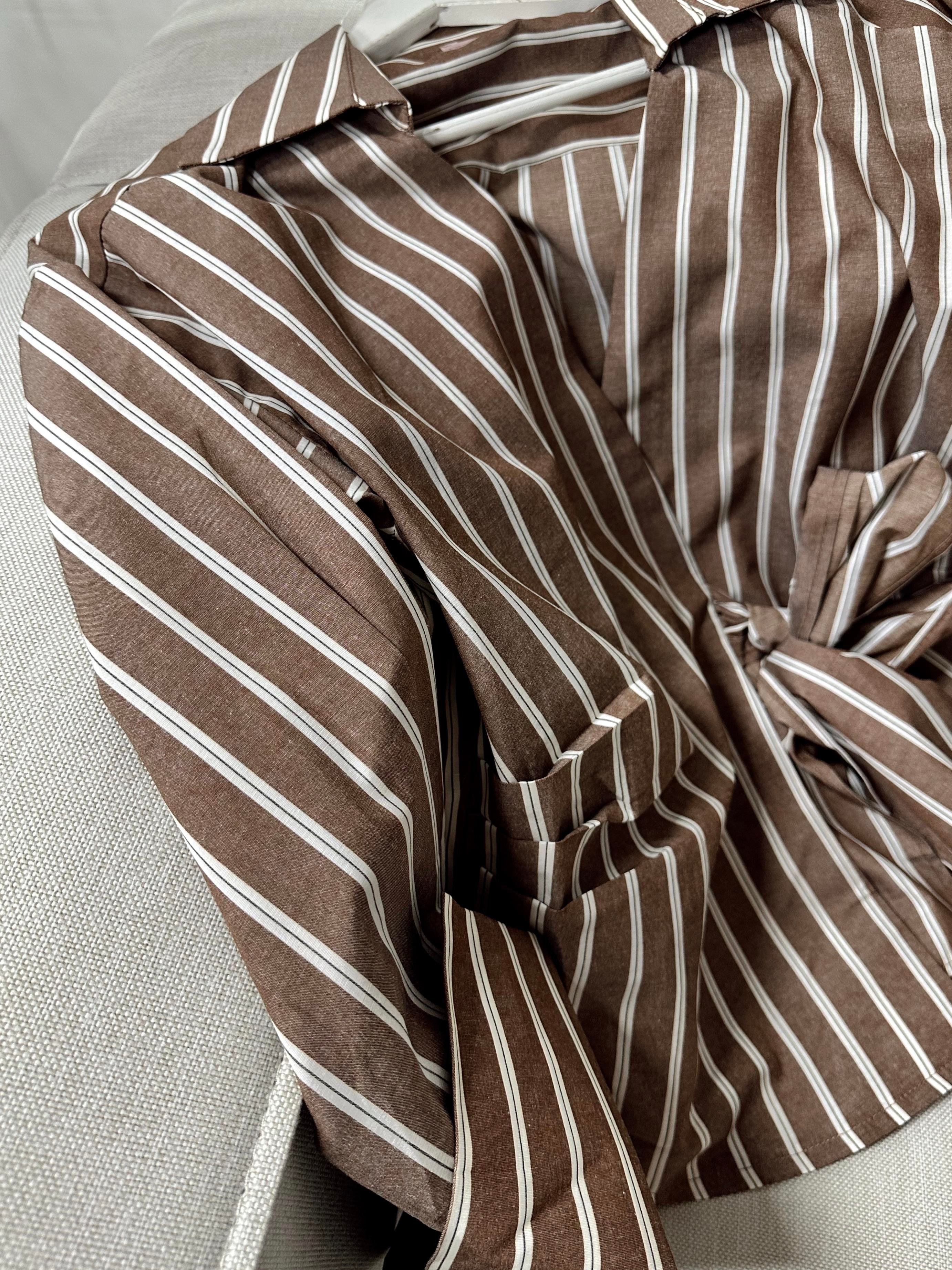 Latte Çizgili Şık Kimono Gömlek