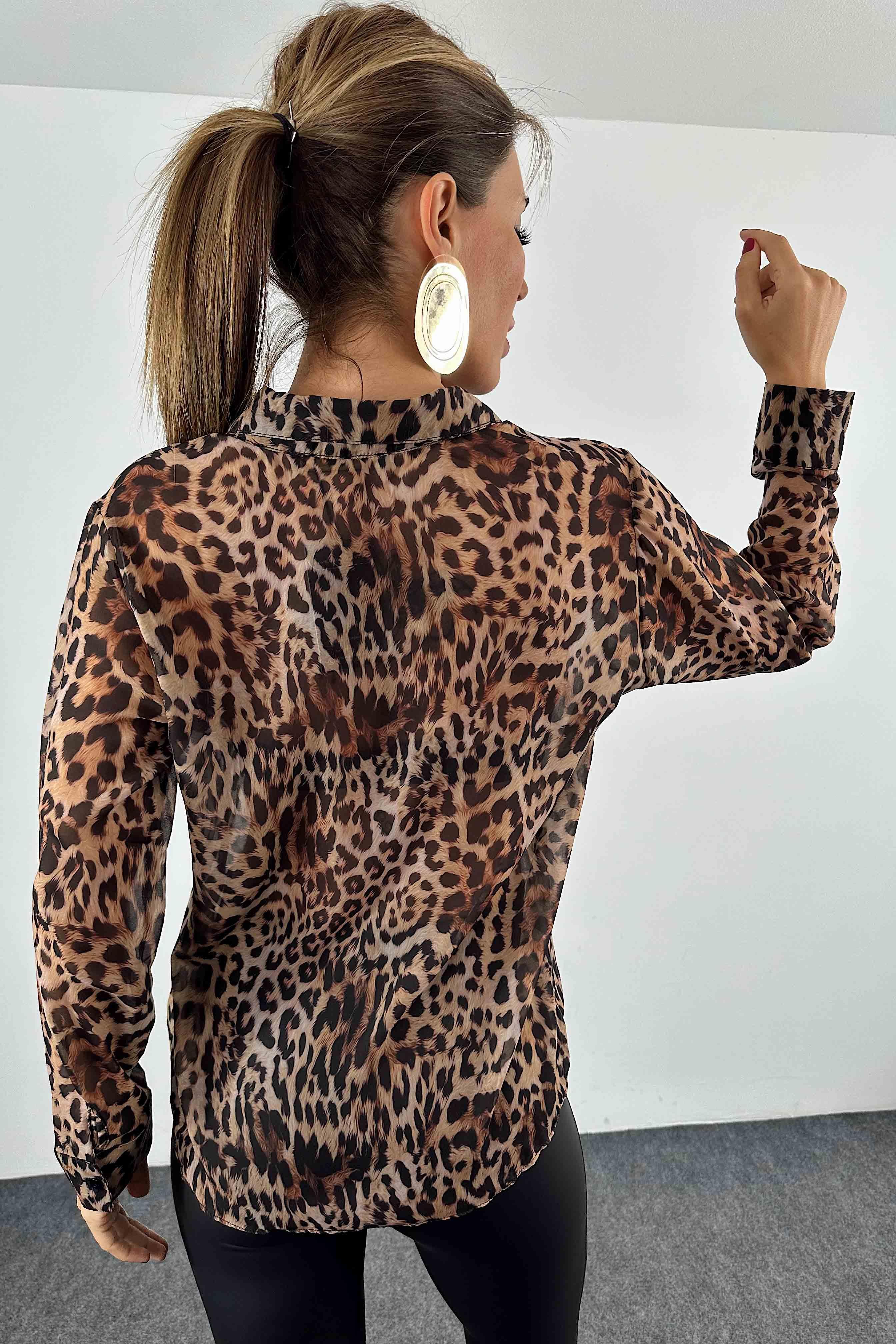 Leopar Desen Tül Gömlek Siyah