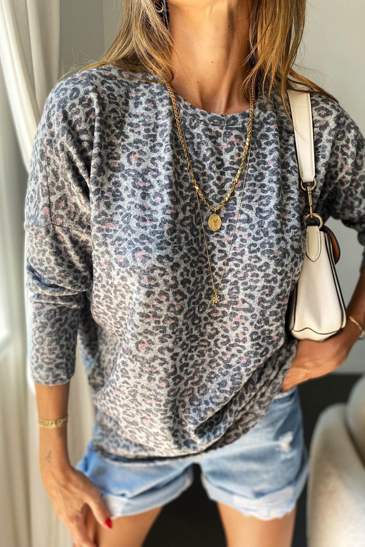 Leopar Desenli Merserize Bluz