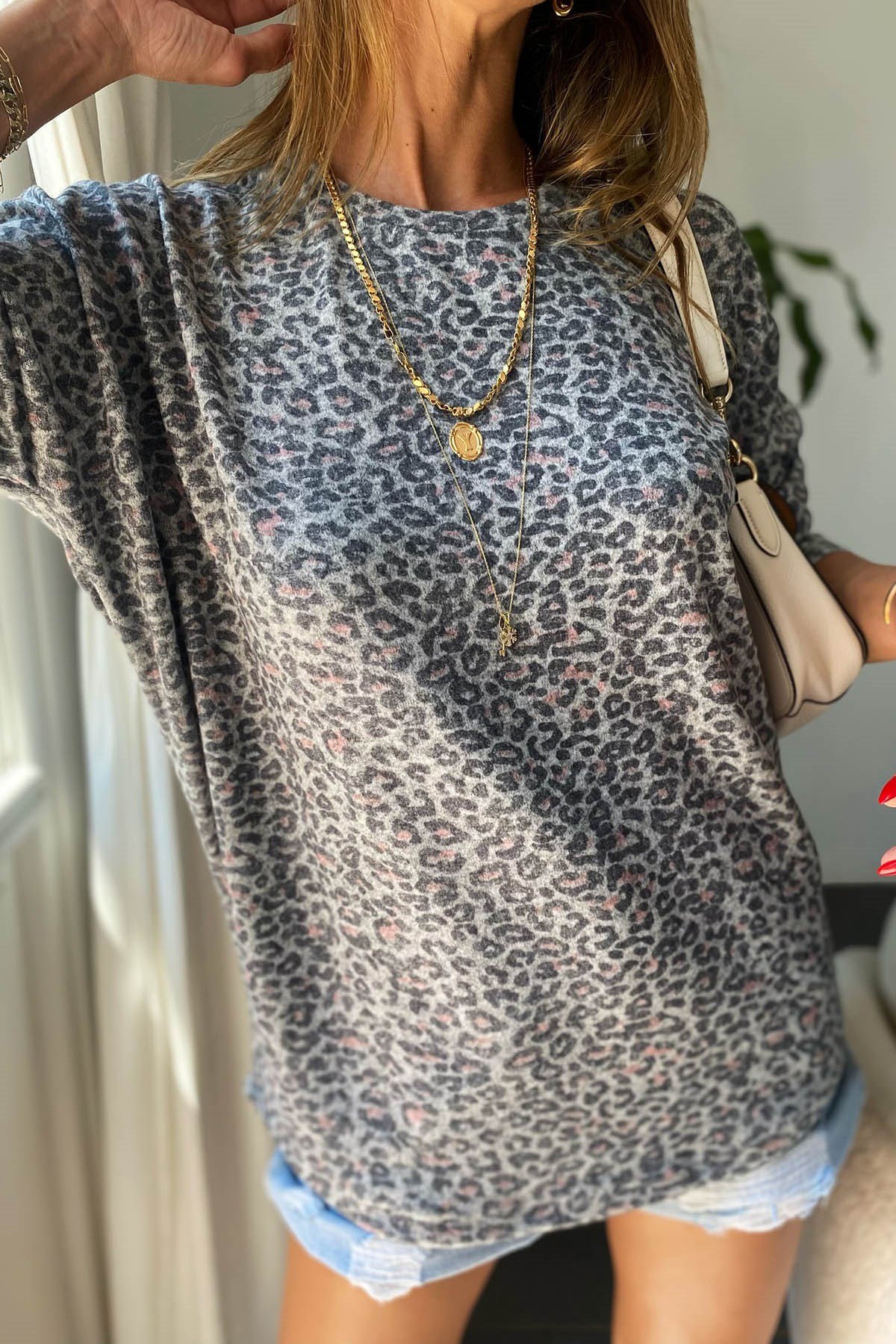 Leopar Desenli Merserize Bluz