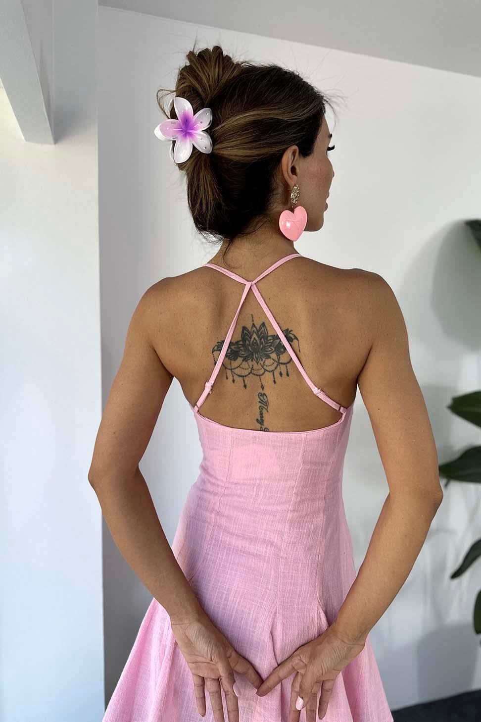 Lüks Kalite Ayarlanabilir Askılı Pamuklu Mini Elbise Pembe