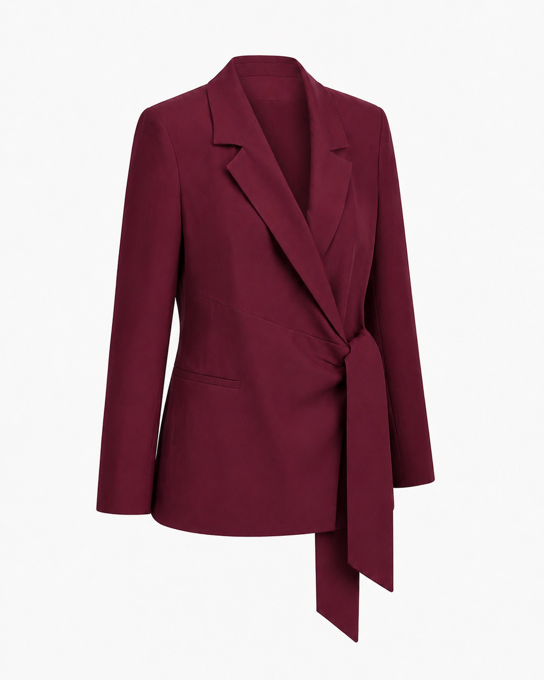 Lüks Kalite Kuşak Bağlamalı Keten Blazer Bordo