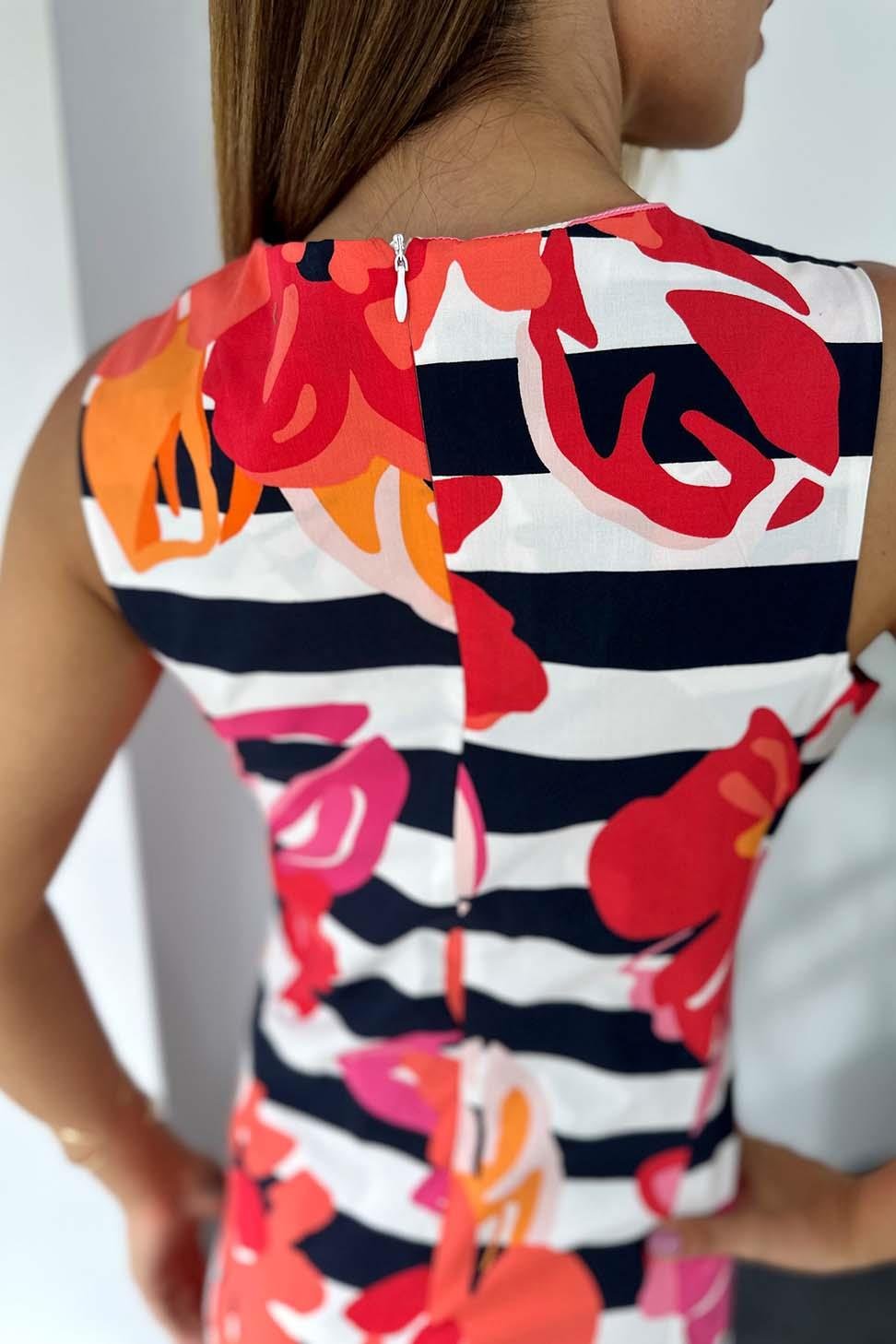 Lüks Kalite Poplin Kumaş Çiçek Desenli Kolsuz Tasarım Elbise Renkli