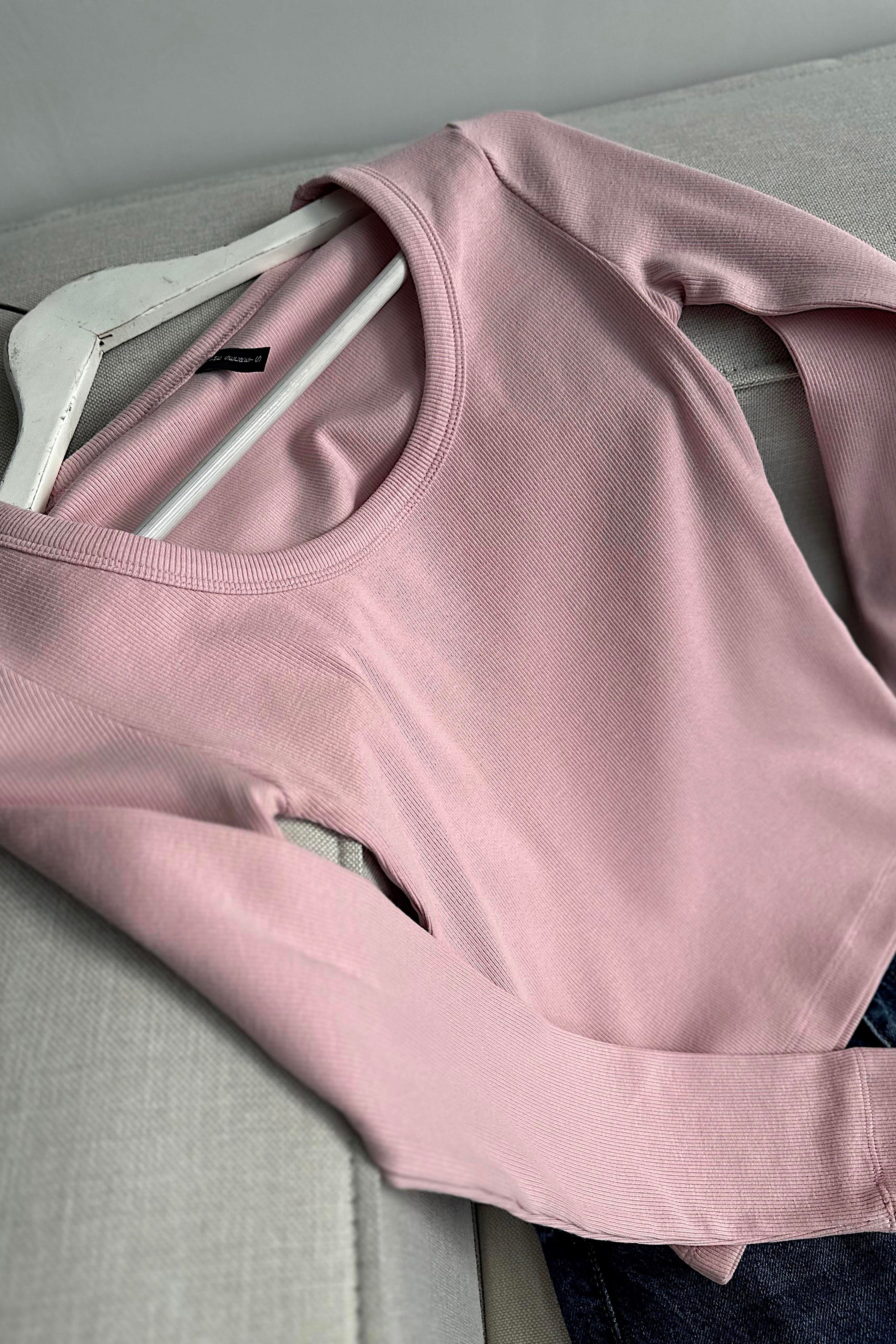 Lüks Kalite U Yaka İnce Fitilli Bluz Toz Pembe