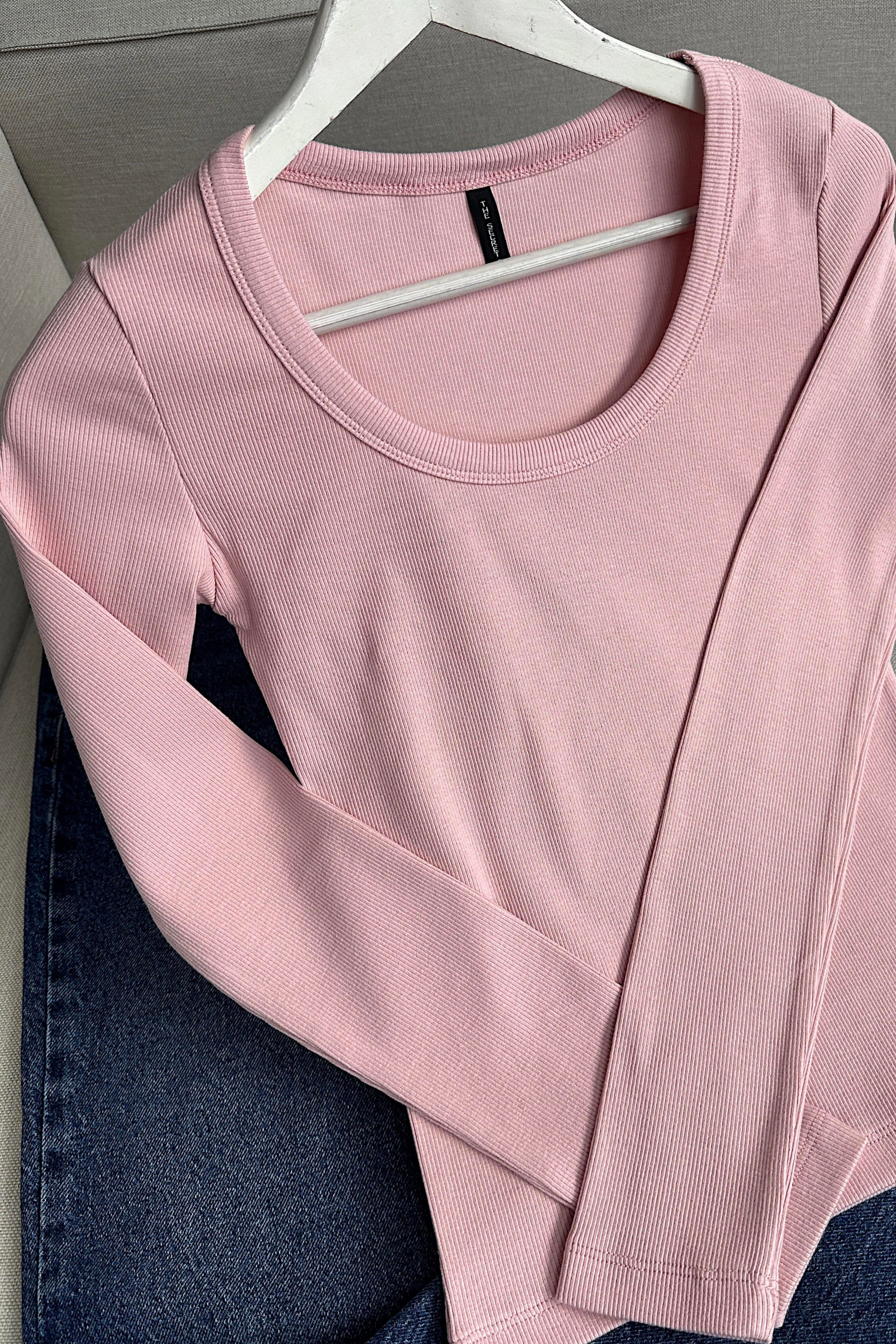 Lüks Kalite U Yaka İnce Fitilli Bluz Toz Pembe