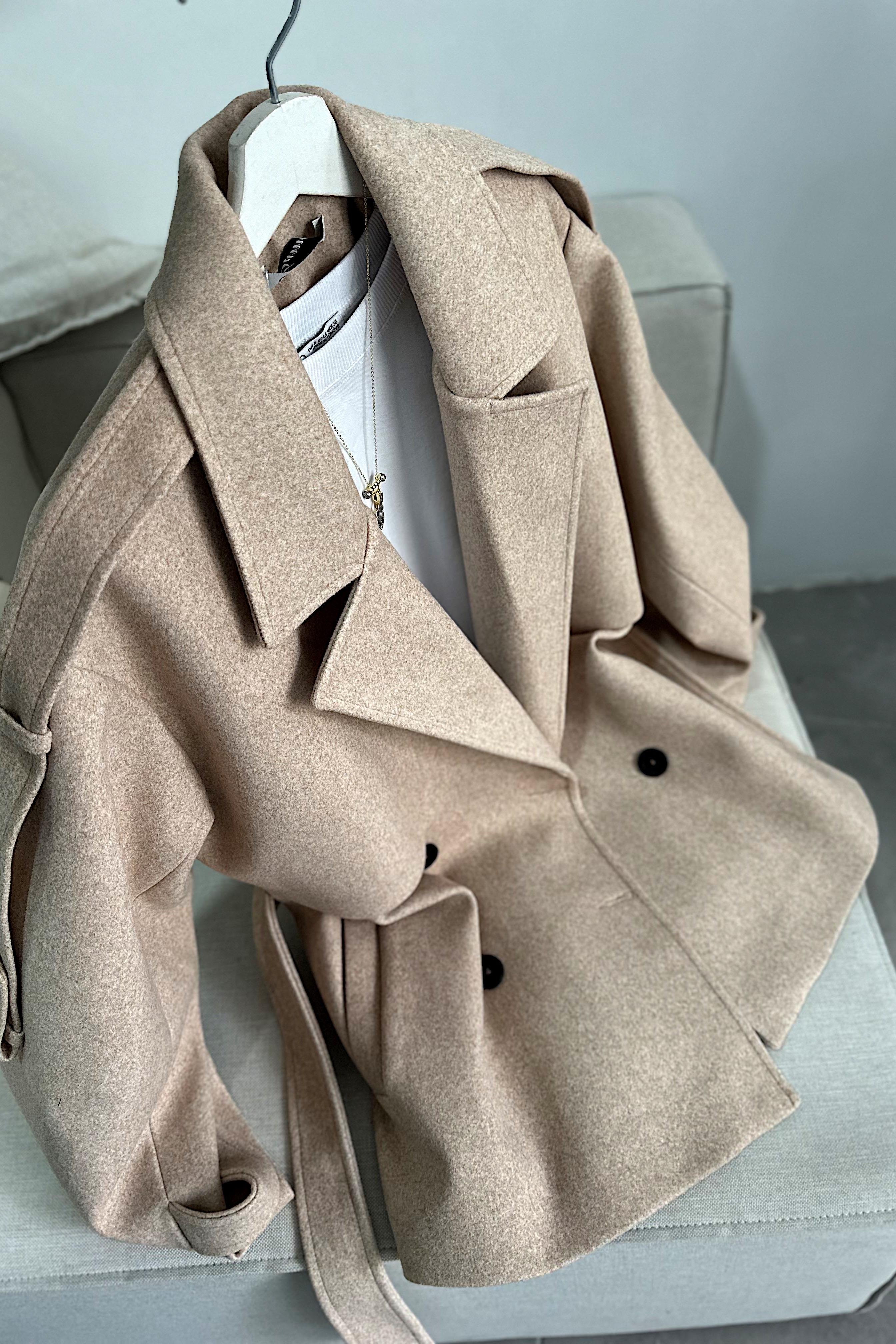 Lüx Kalite Apoletli Kalın Kaşe Kaban Taş