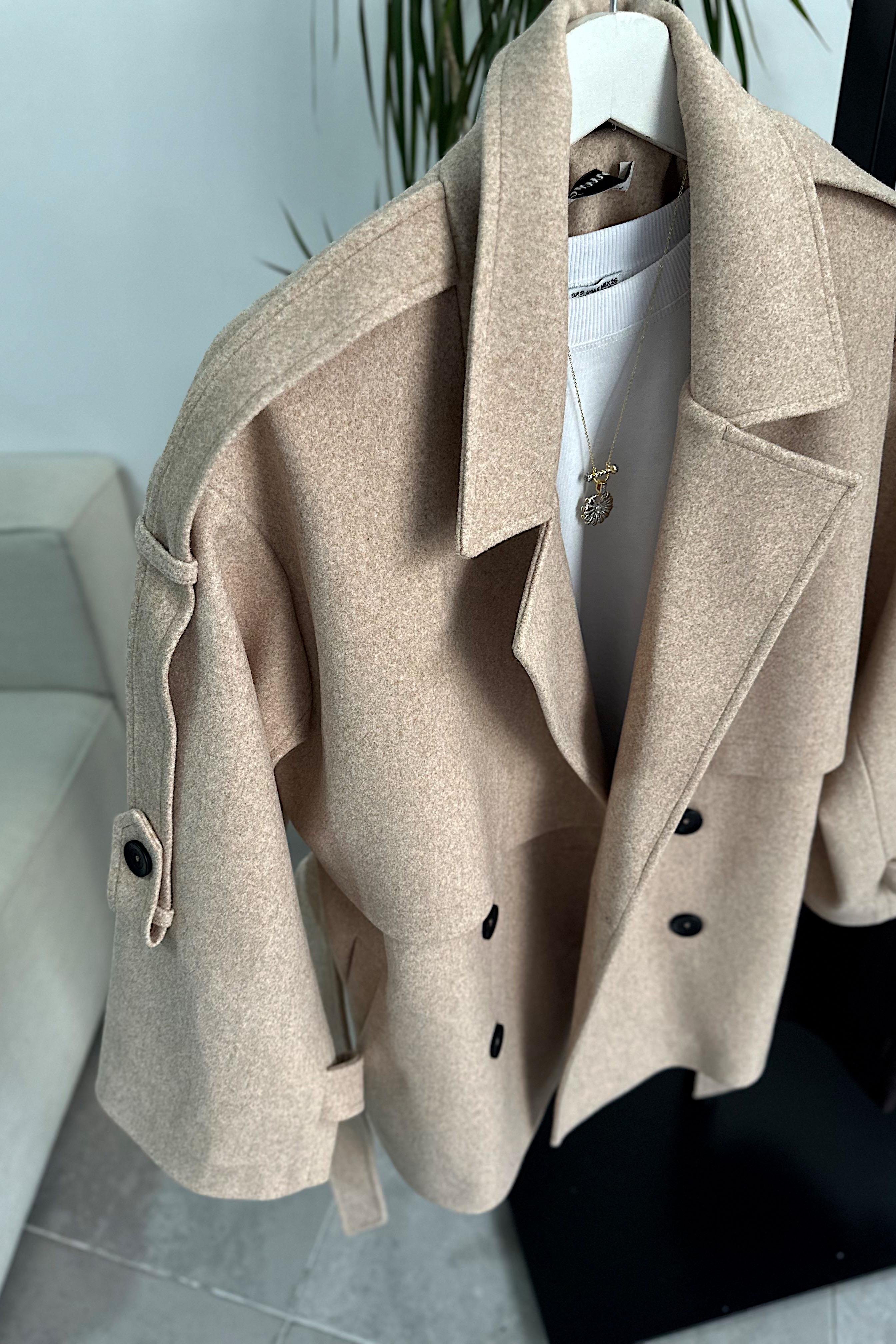 Lüx Kalite Apoletli Kalın Kaşe Kaban Taş