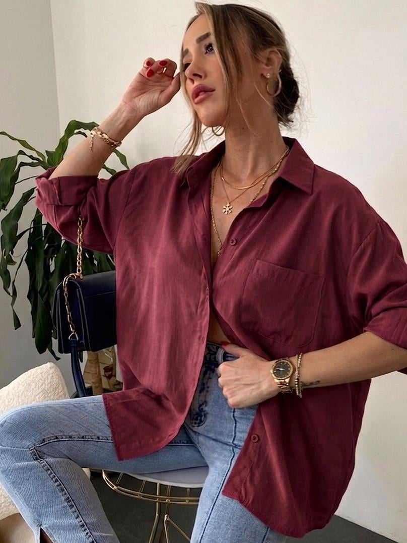 Lüx Kalite Basic Salaş Gömlek Bordo