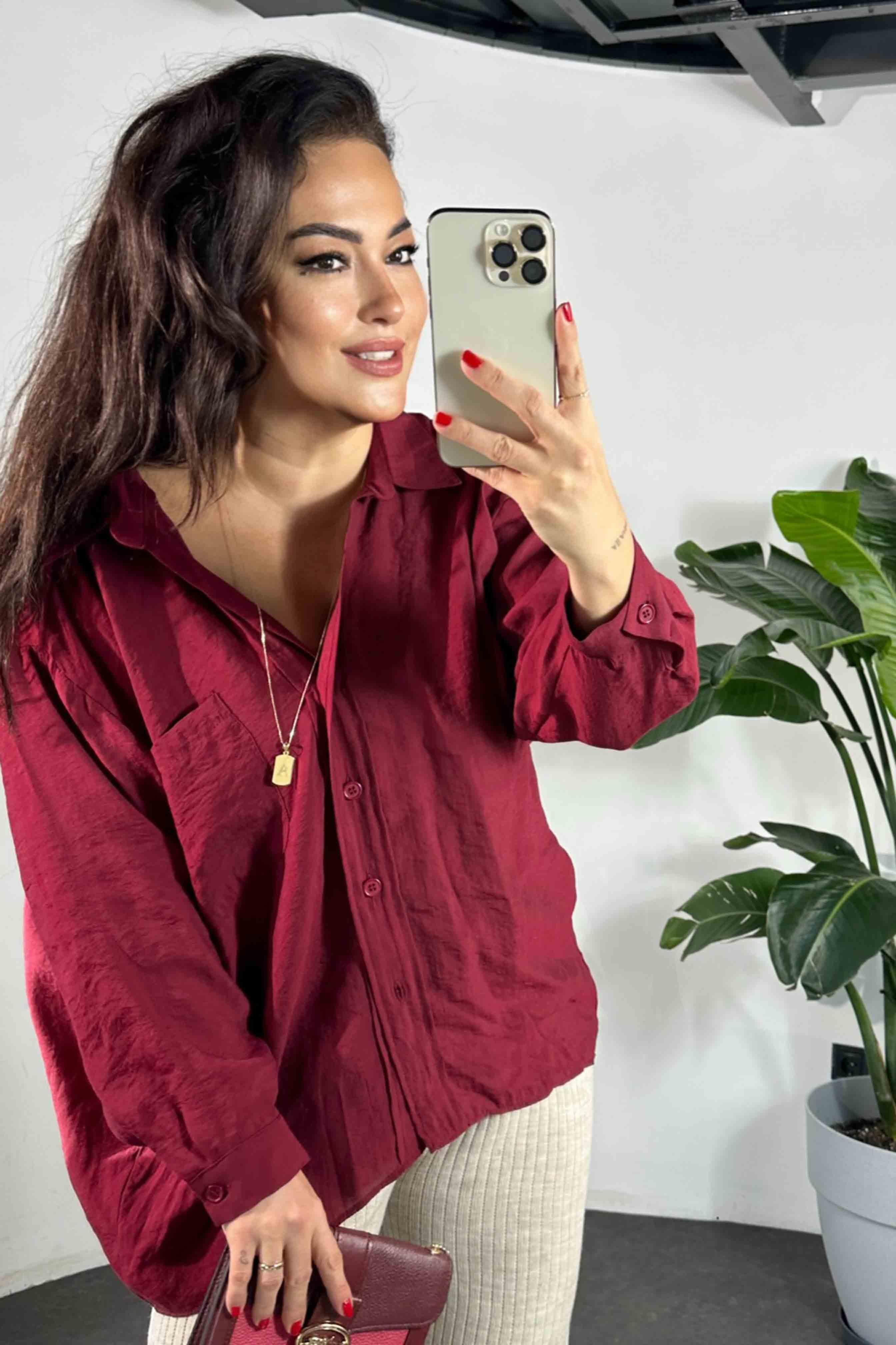 Lüx Kalite Basic Salaş Gömlek Bordo