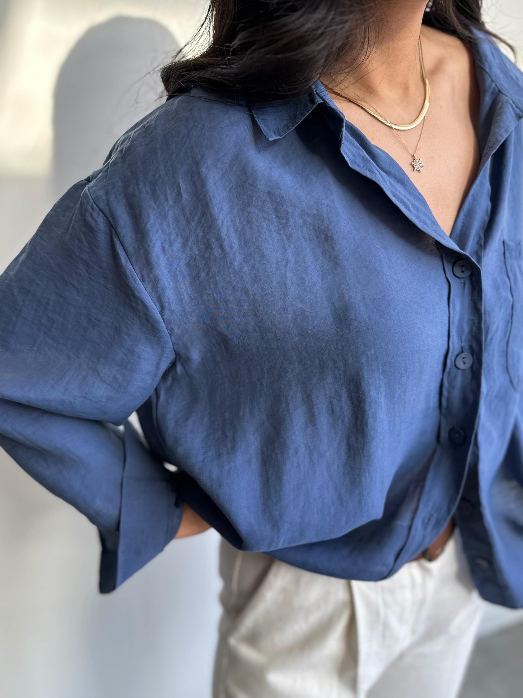 Lüx Kalite Basic Salaş Gömlek İndigo