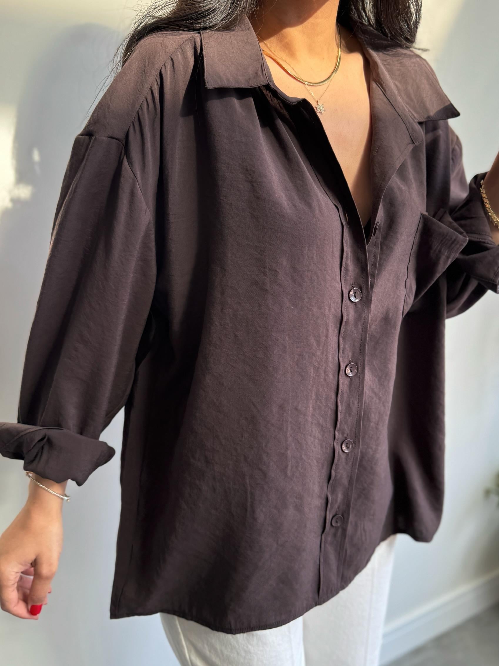 Lüx Kalite Basic Salaş Gömlek Kahve