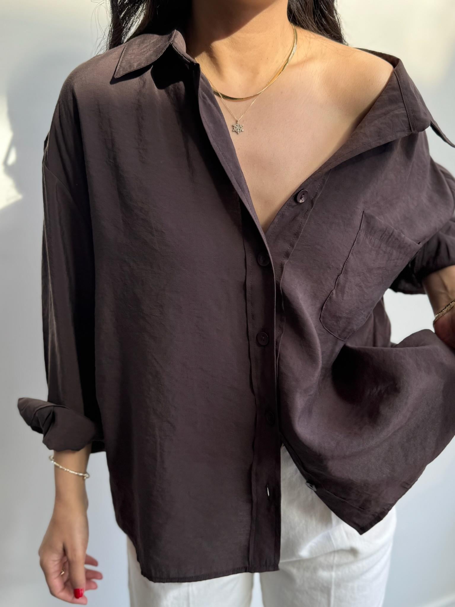 Lüx Kalite Basic Salaş Gömlek Kahve