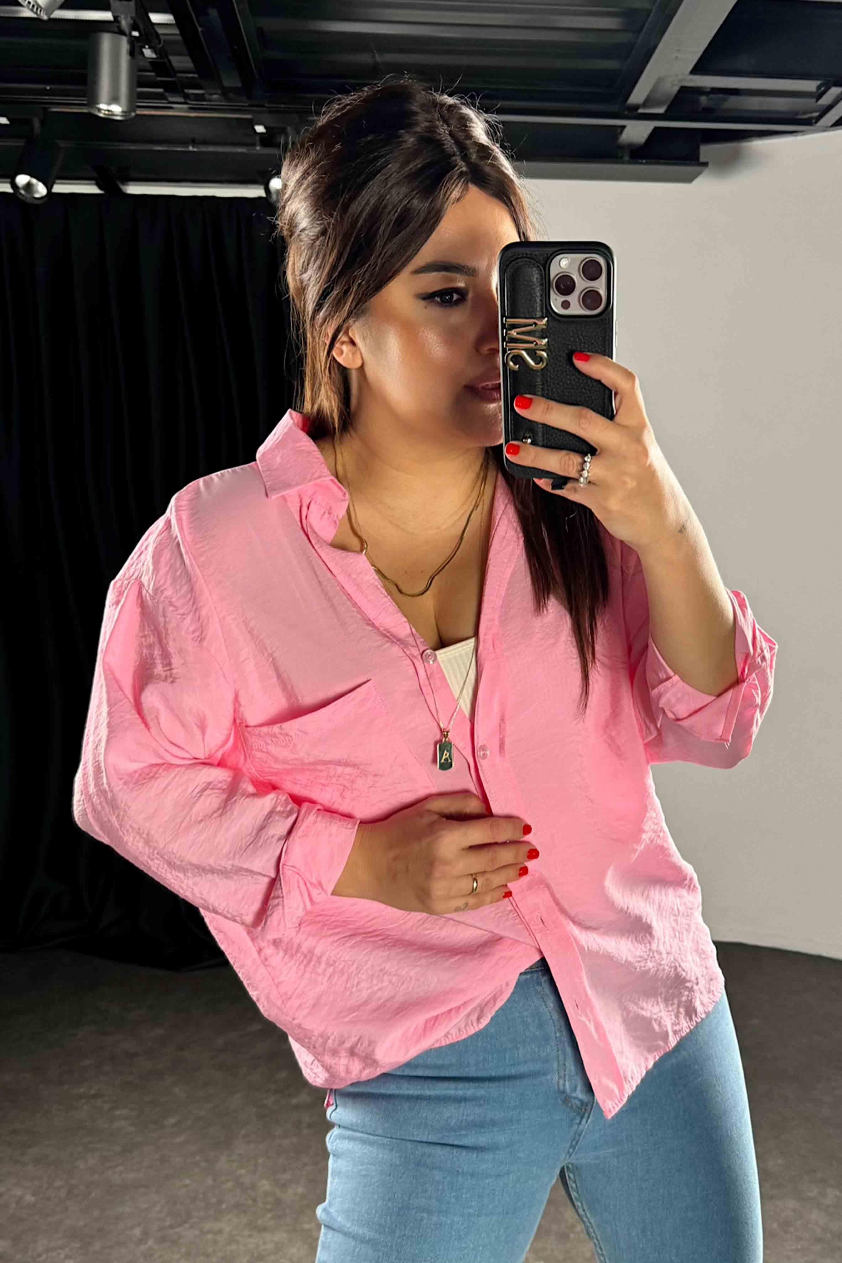 Lüx Kalite Basic Salaş Gömlek Toz Pembe