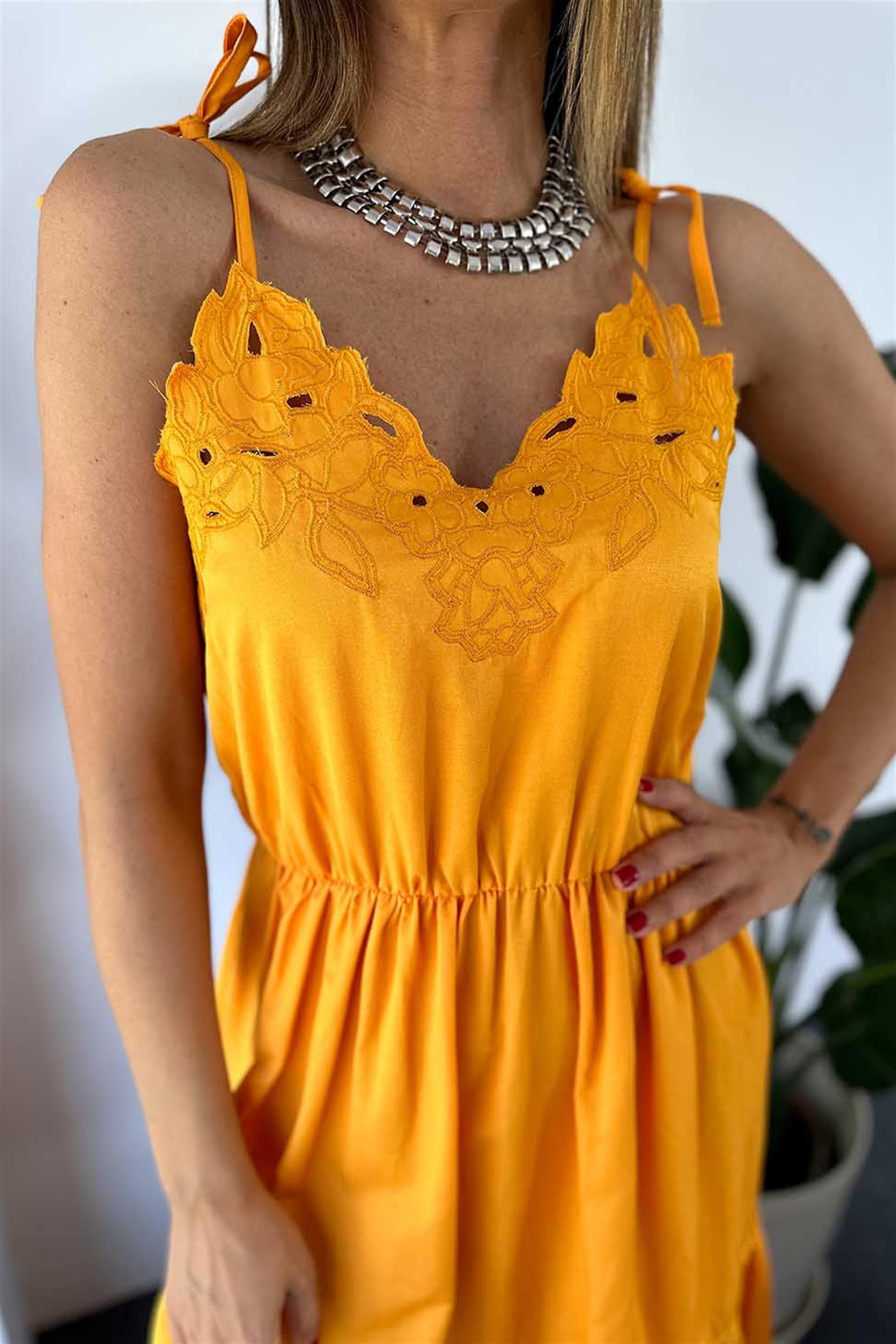 Lüx Kalite Fisto Detaylı Kat Kat Uzun Elbise Kavun İçi