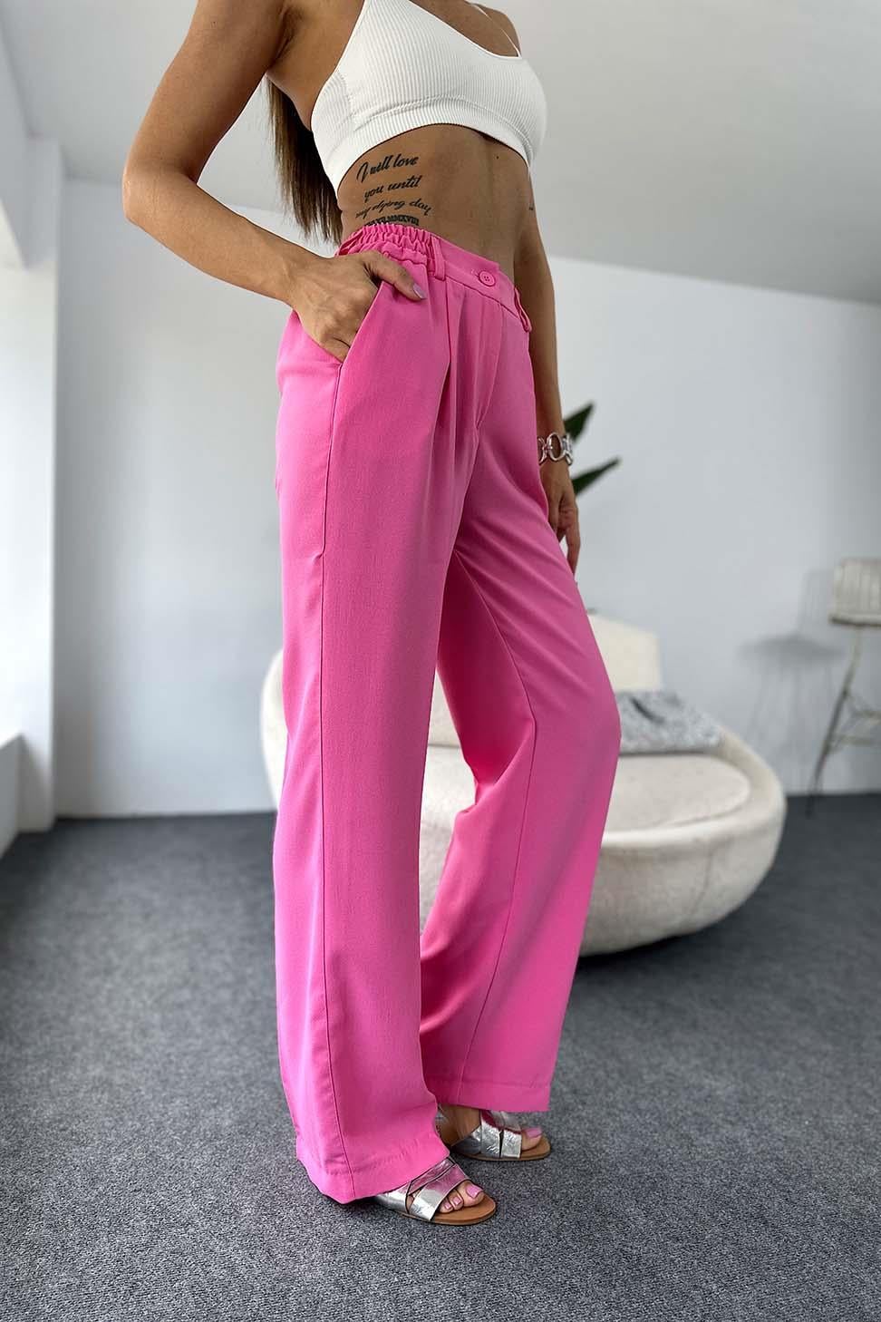 Lüx Kalite Krep Kumaş Beli Lastikli Salaş Yazlık Kadın Pantolon Pembe