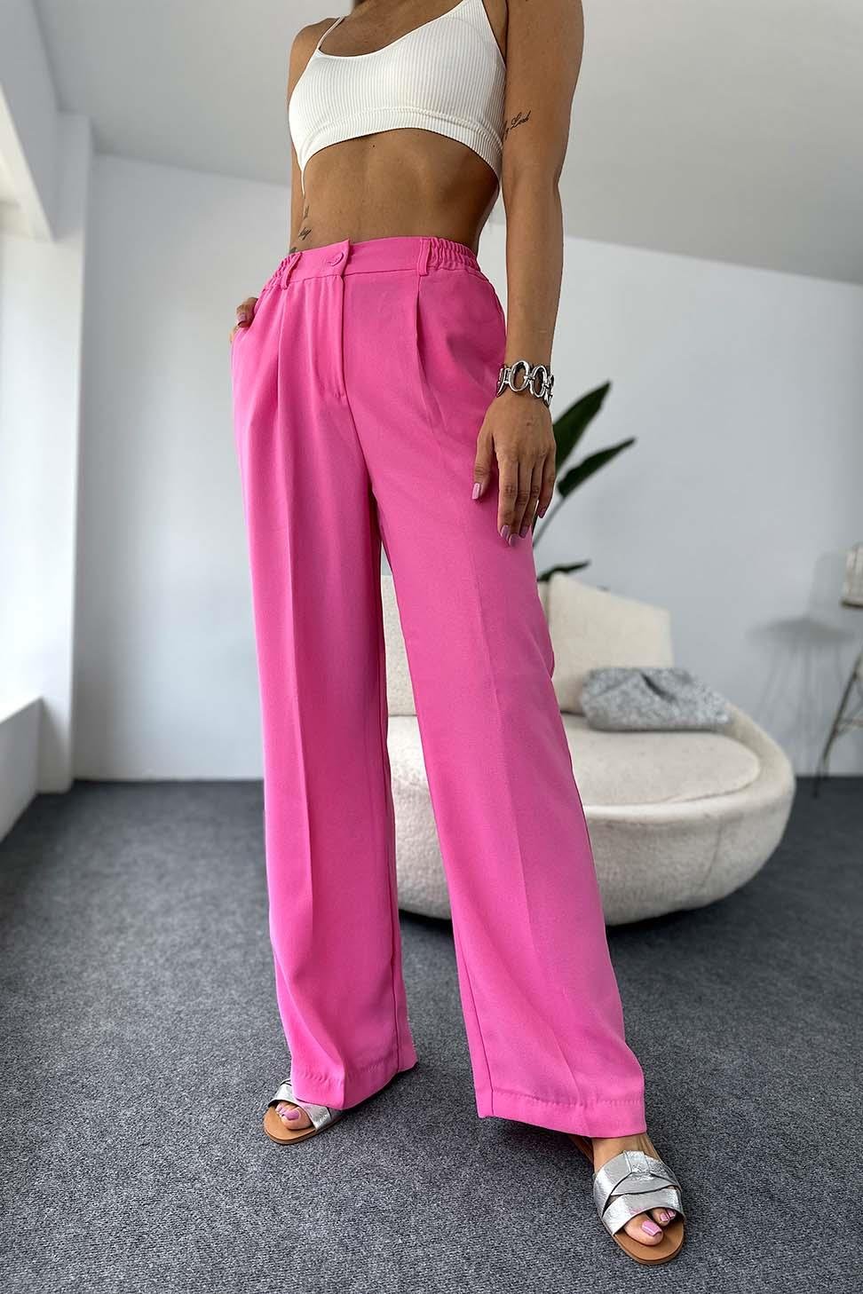 Lüx Kalite Krep Kumaş Beli Lastikli Salaş Yazlık Kadın Pantolon Pembe
