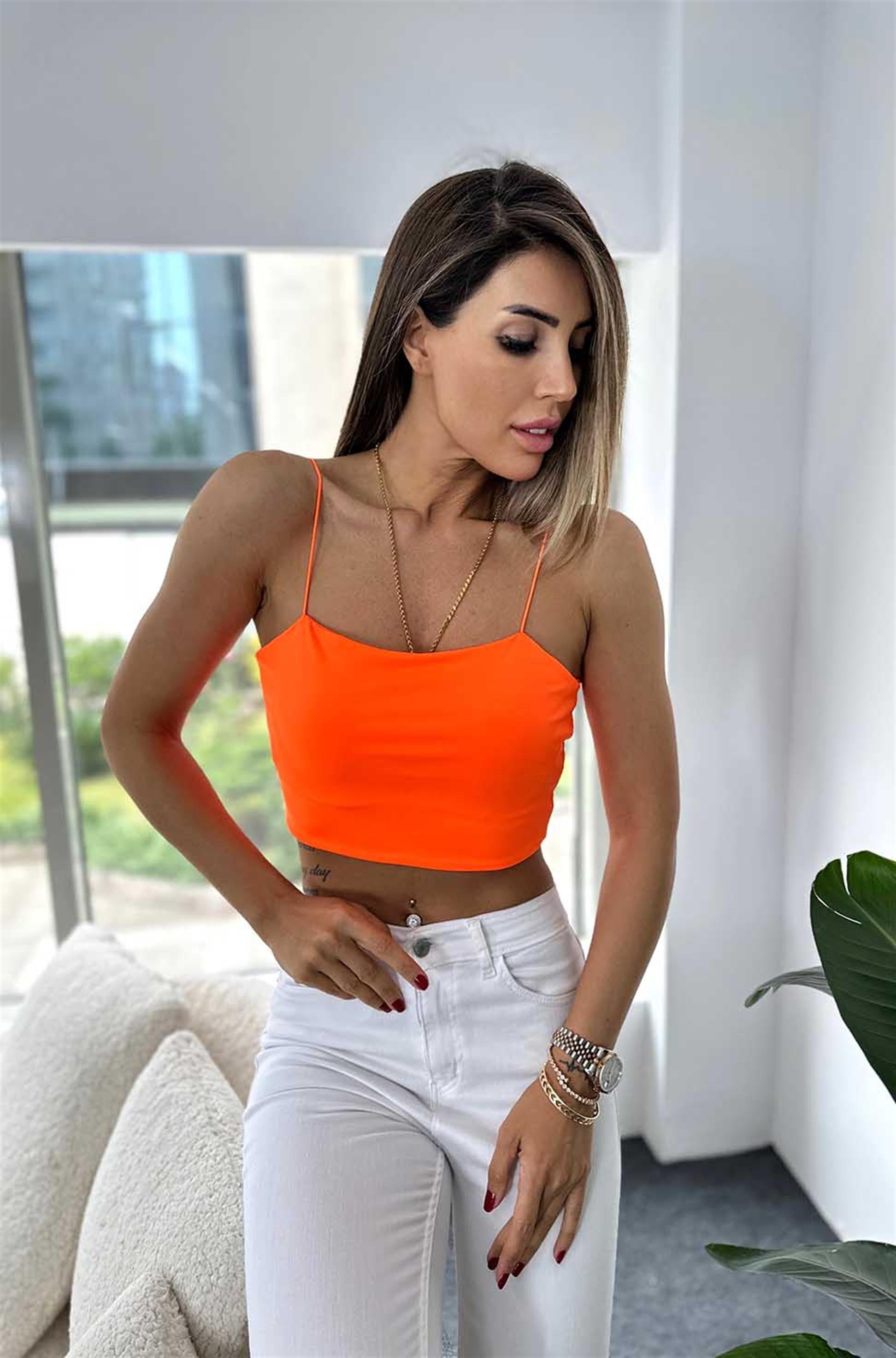 Lüx Kalite Lastik Askılı Büstiyer Turuncu