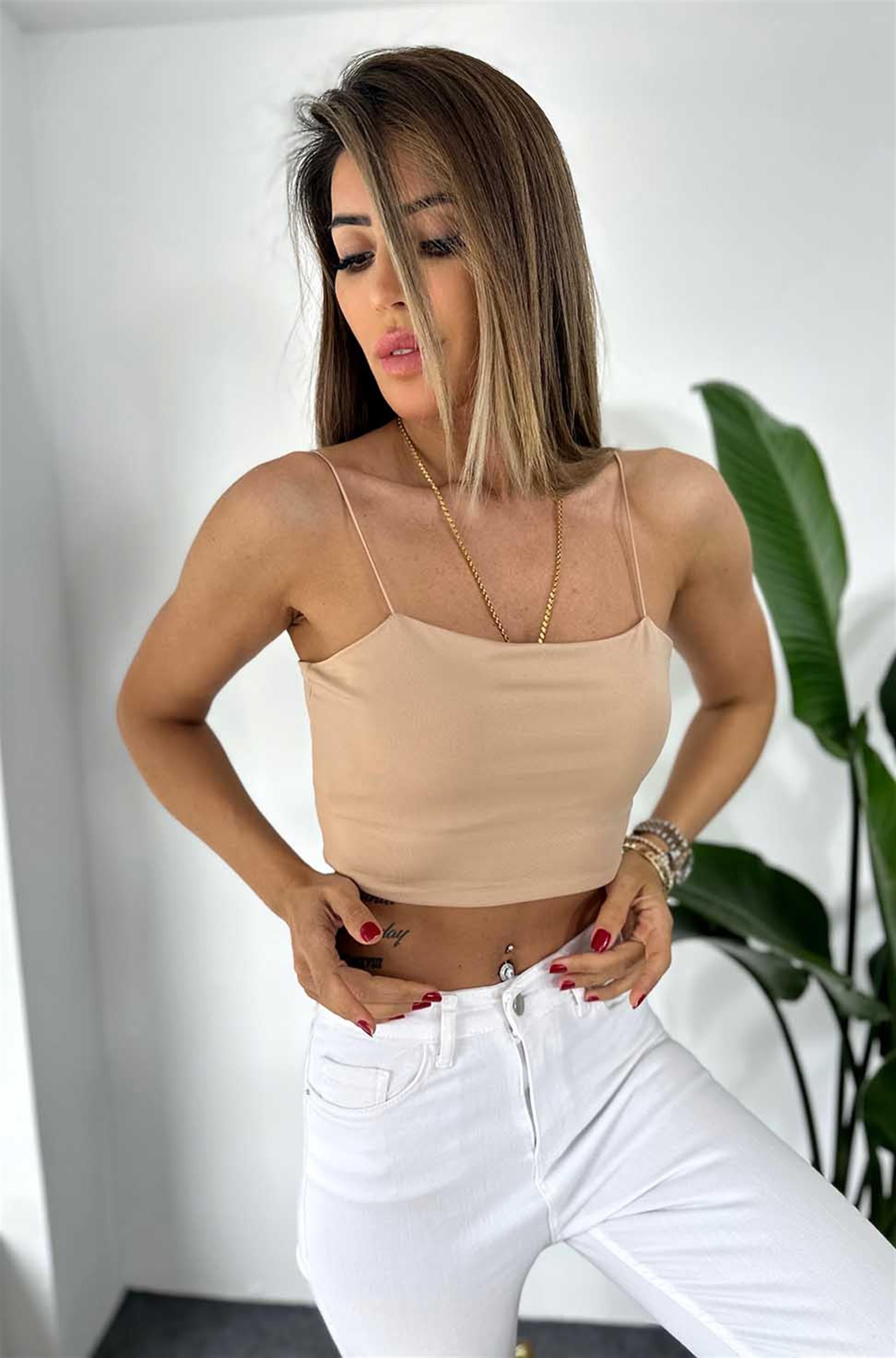 Lüx Kalite Lastik Askılı Büstiyer Vizon