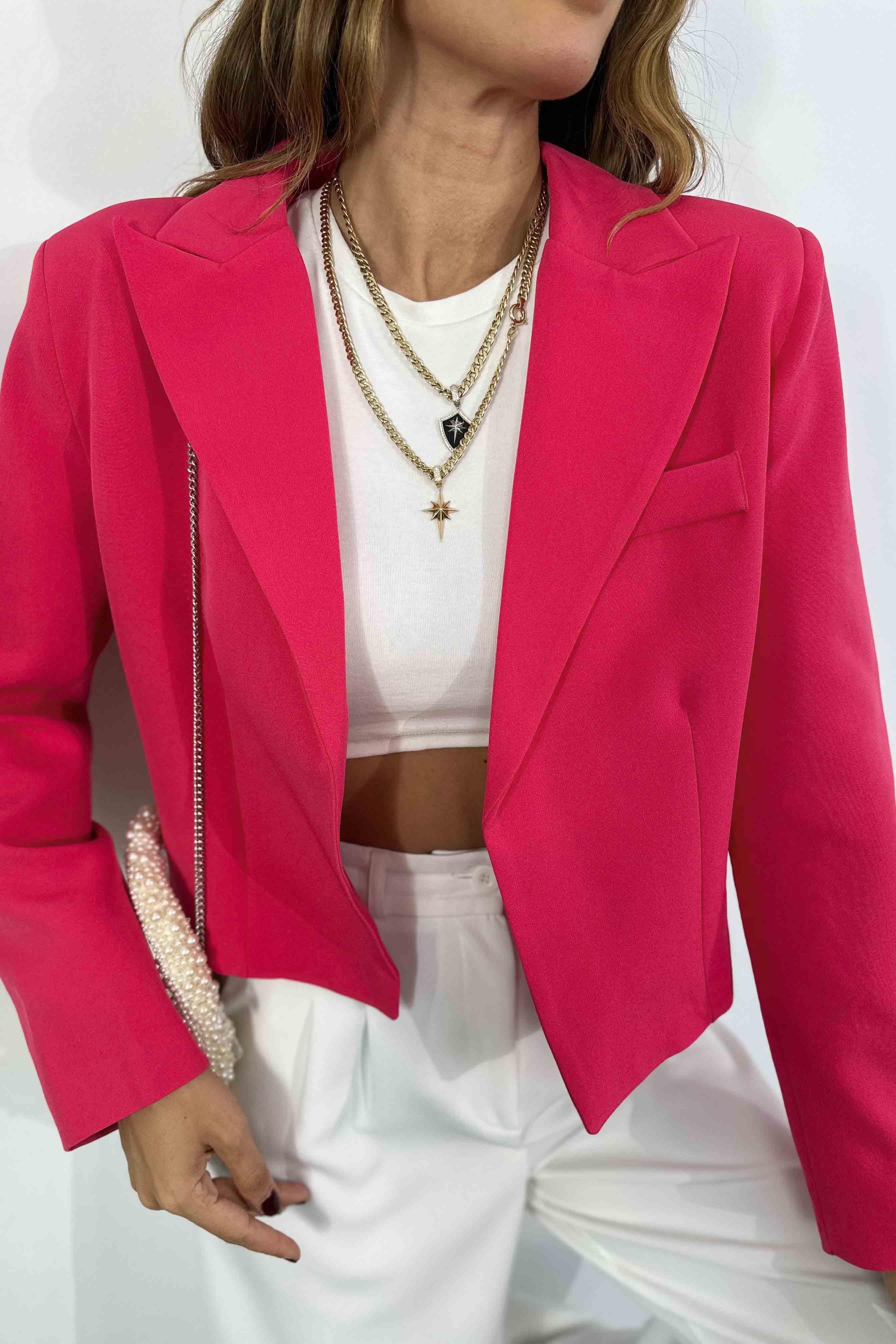 Marka Model Atlas Kumaş Kısa Blazer Ceket ŞEKER PEMBE