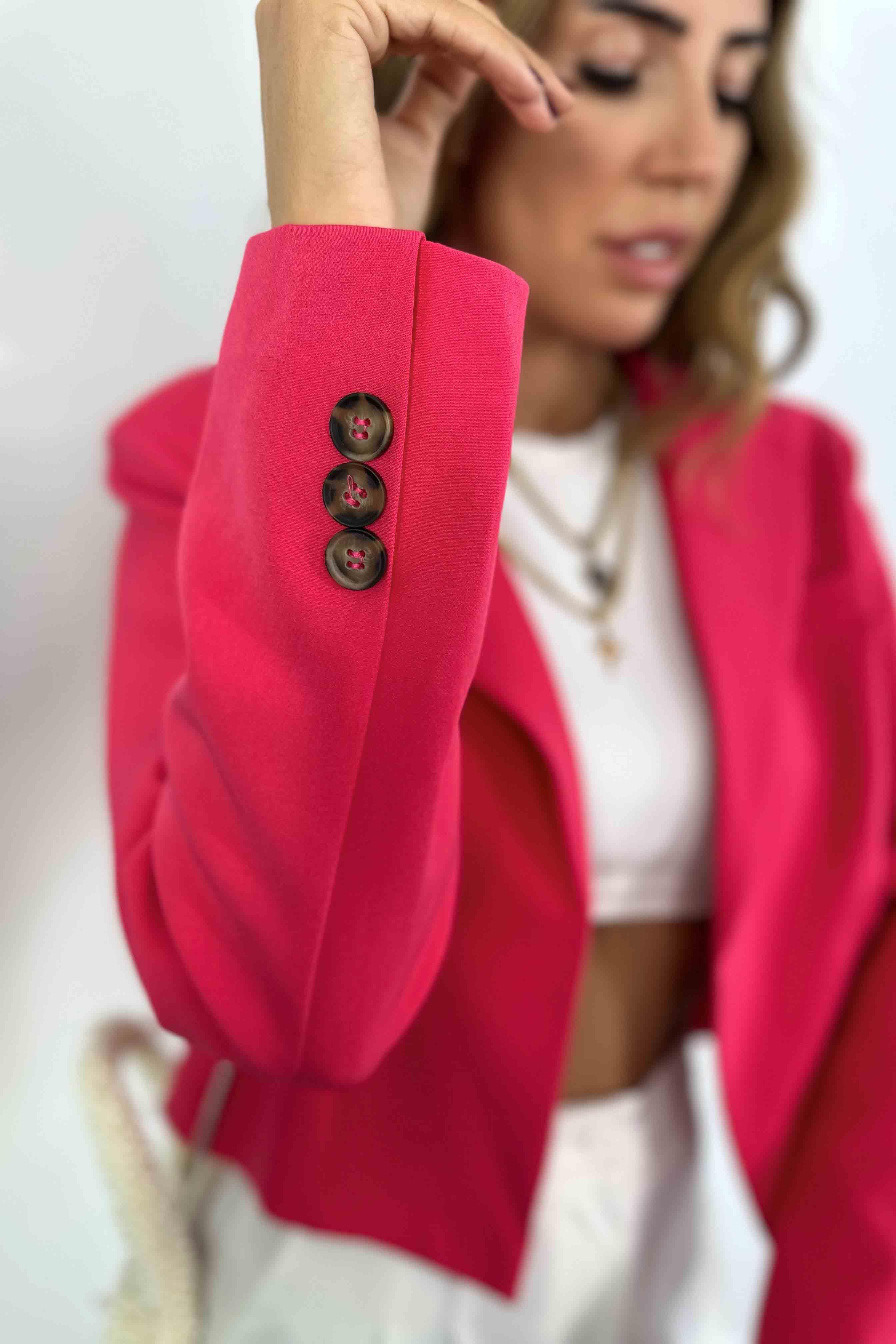 Marka Model Atlas Kumaş Kısa Blazer Ceket ŞEKER PEMBE