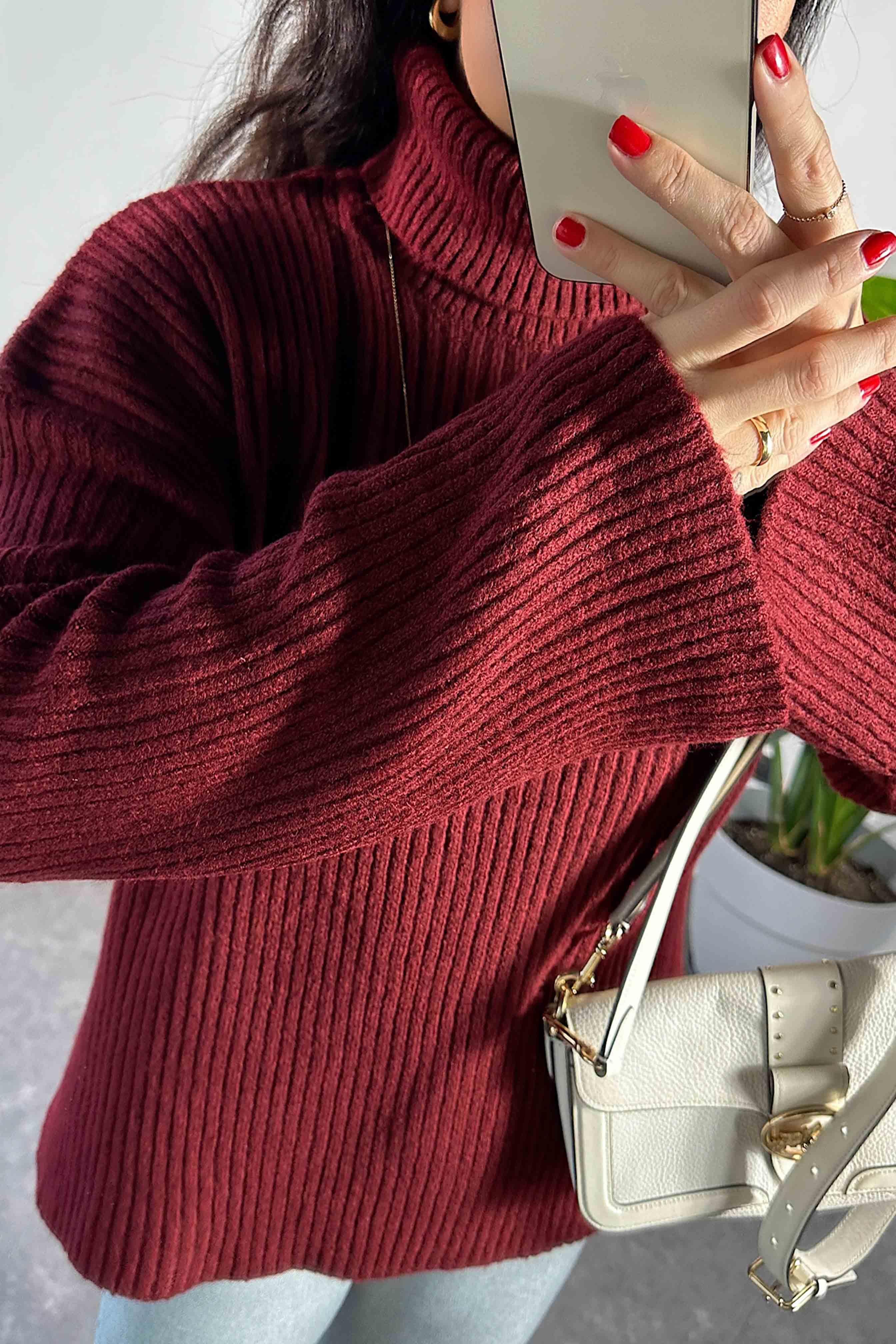Marka Model Balıkçı Yaka Yumoş Kazak Bordo