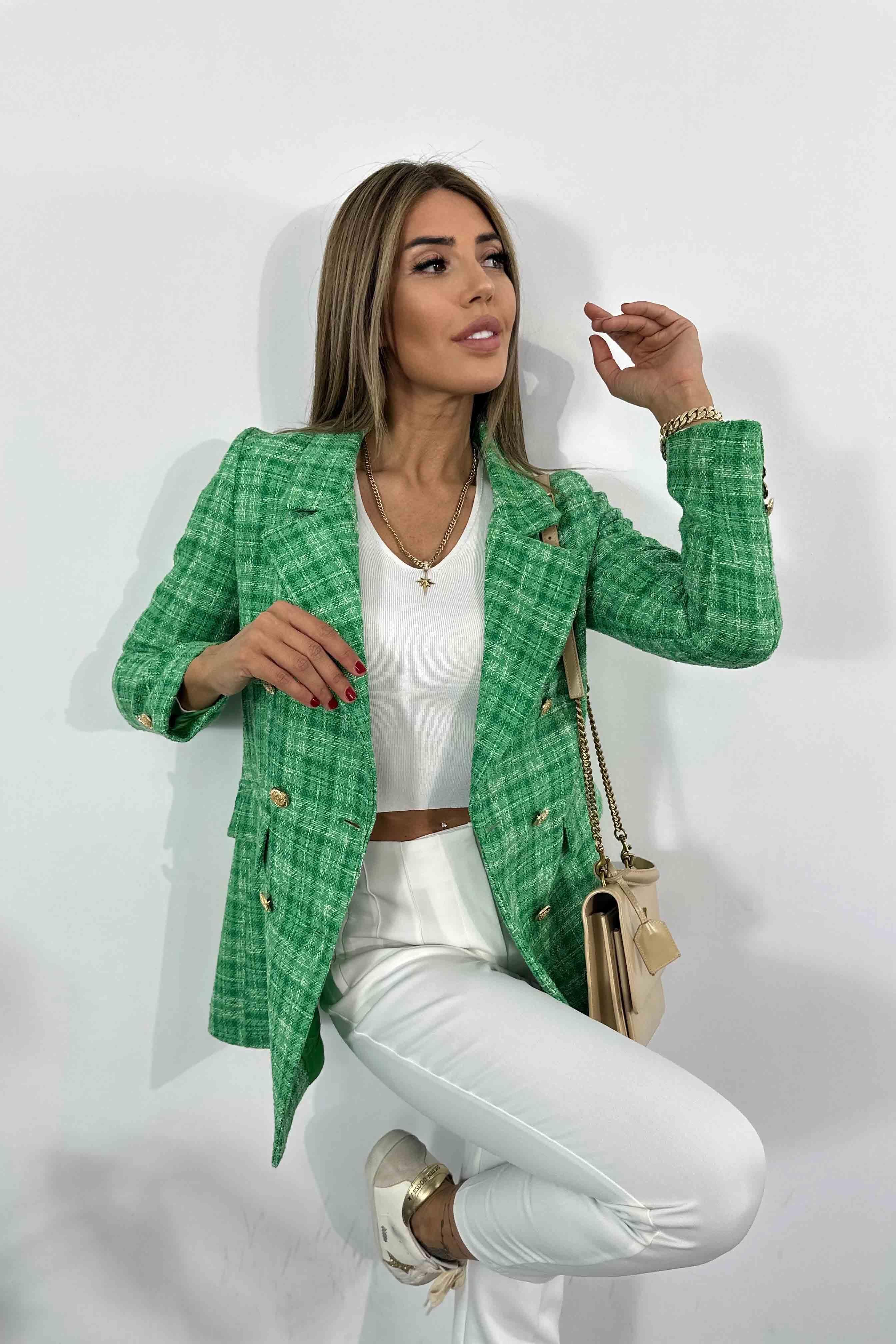 Marka Model Beyaz İplik Detaylı Tüvit Ceket Yeşil