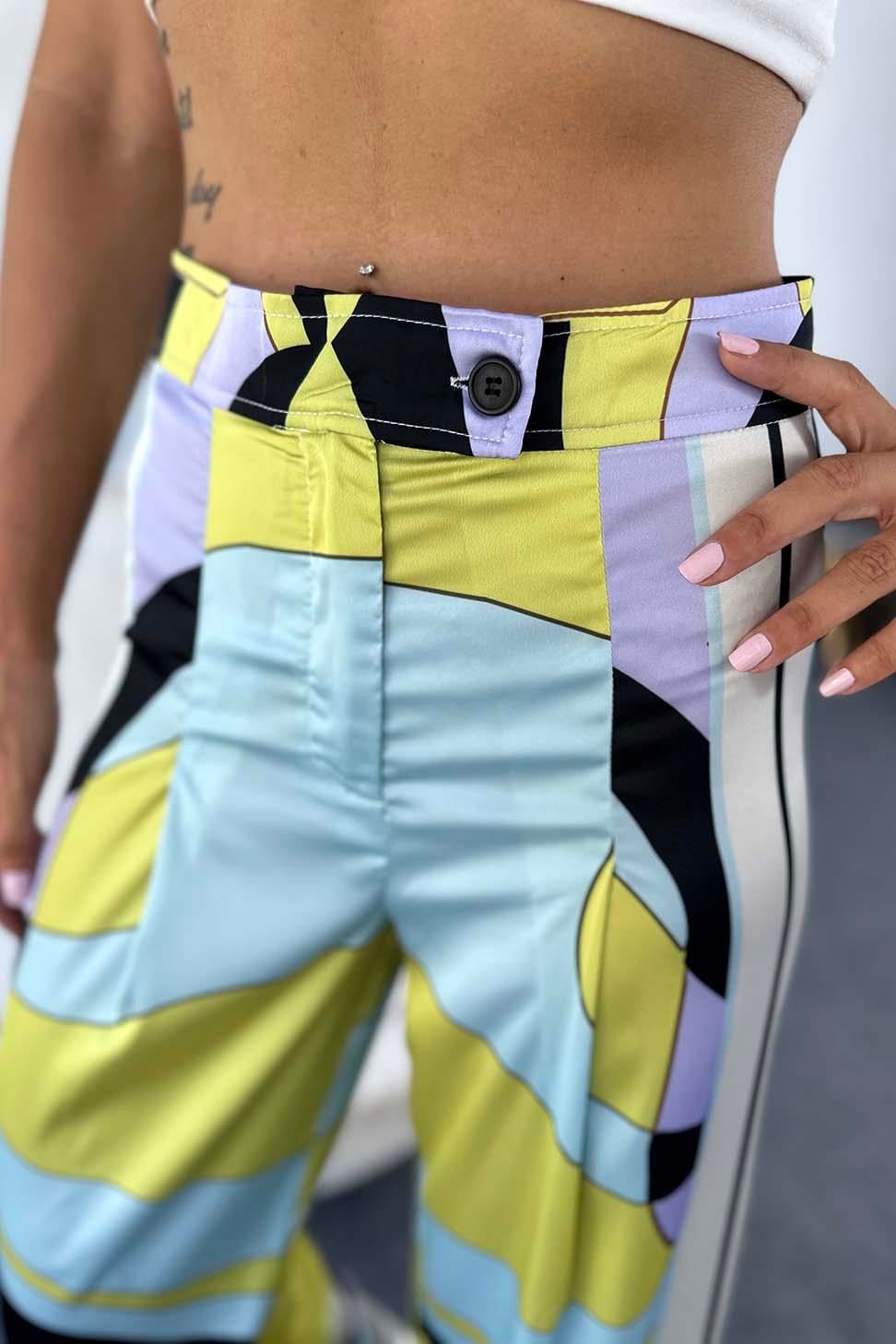 Marka Model Desenli Salaş Kadın Pantolon Renkli