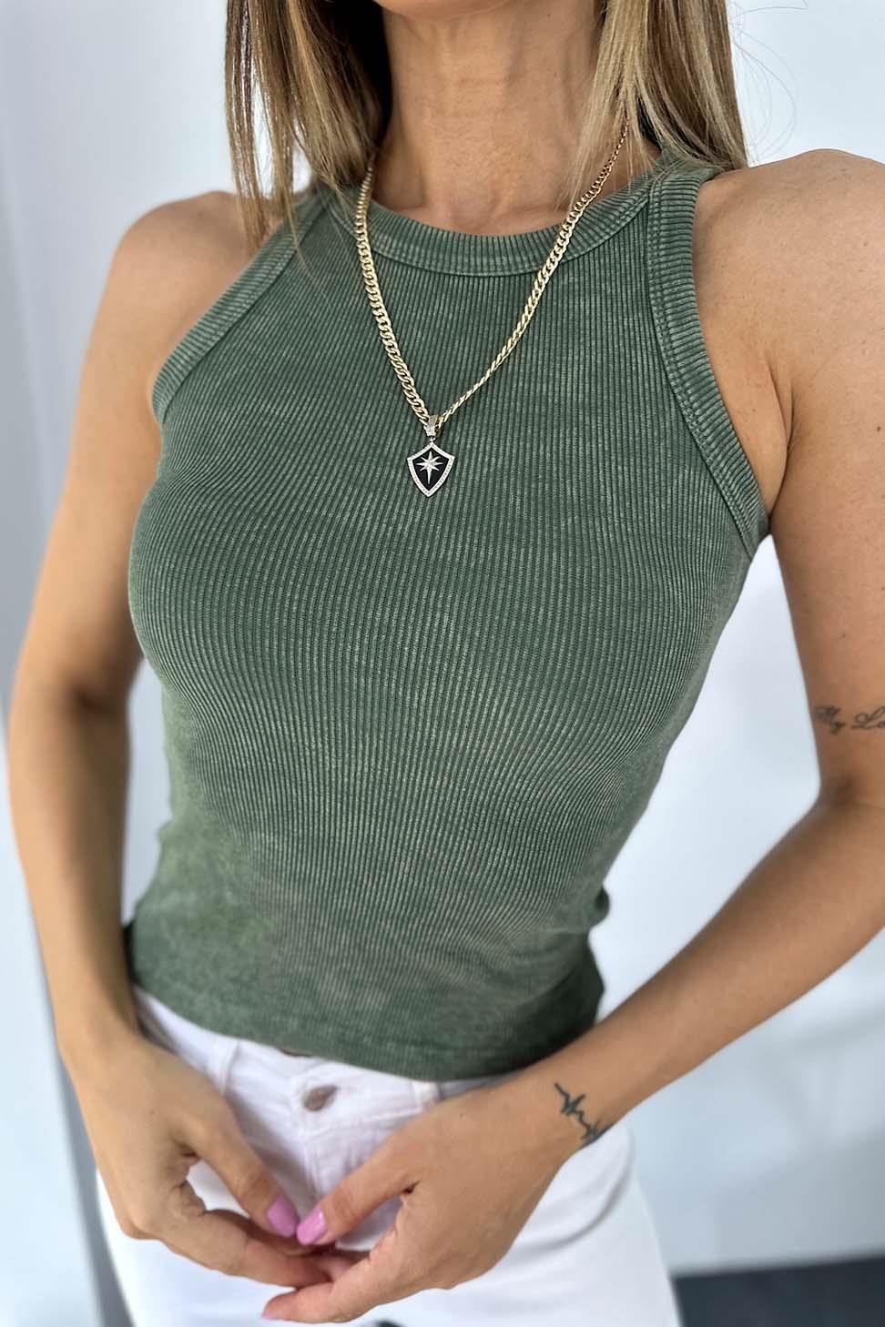 Marka Model Halter Yaka Fitilli Yıkamalı Bluz Haki