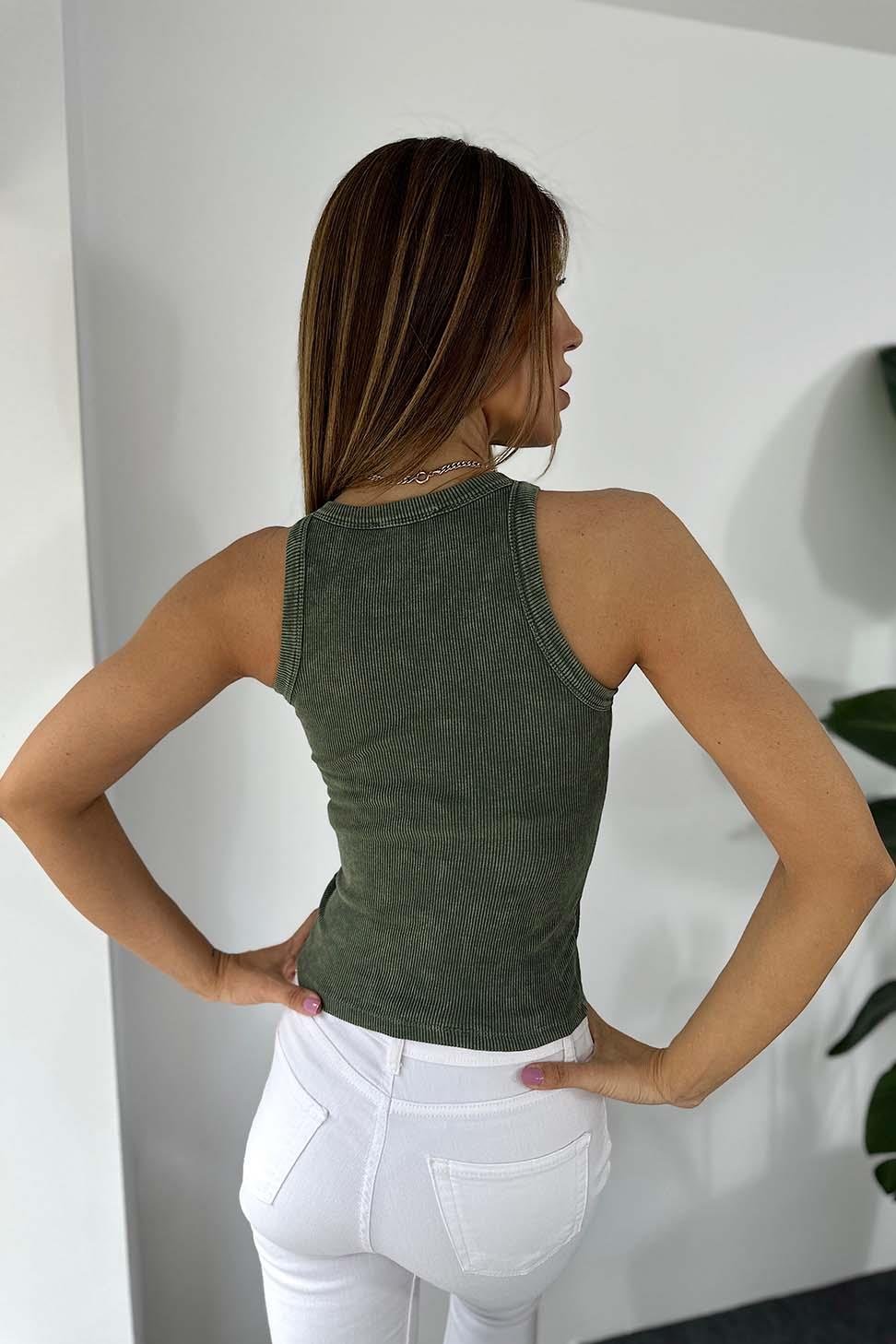 Marka Model Halter Yaka Fitilli Yıkamalı Bluz Haki