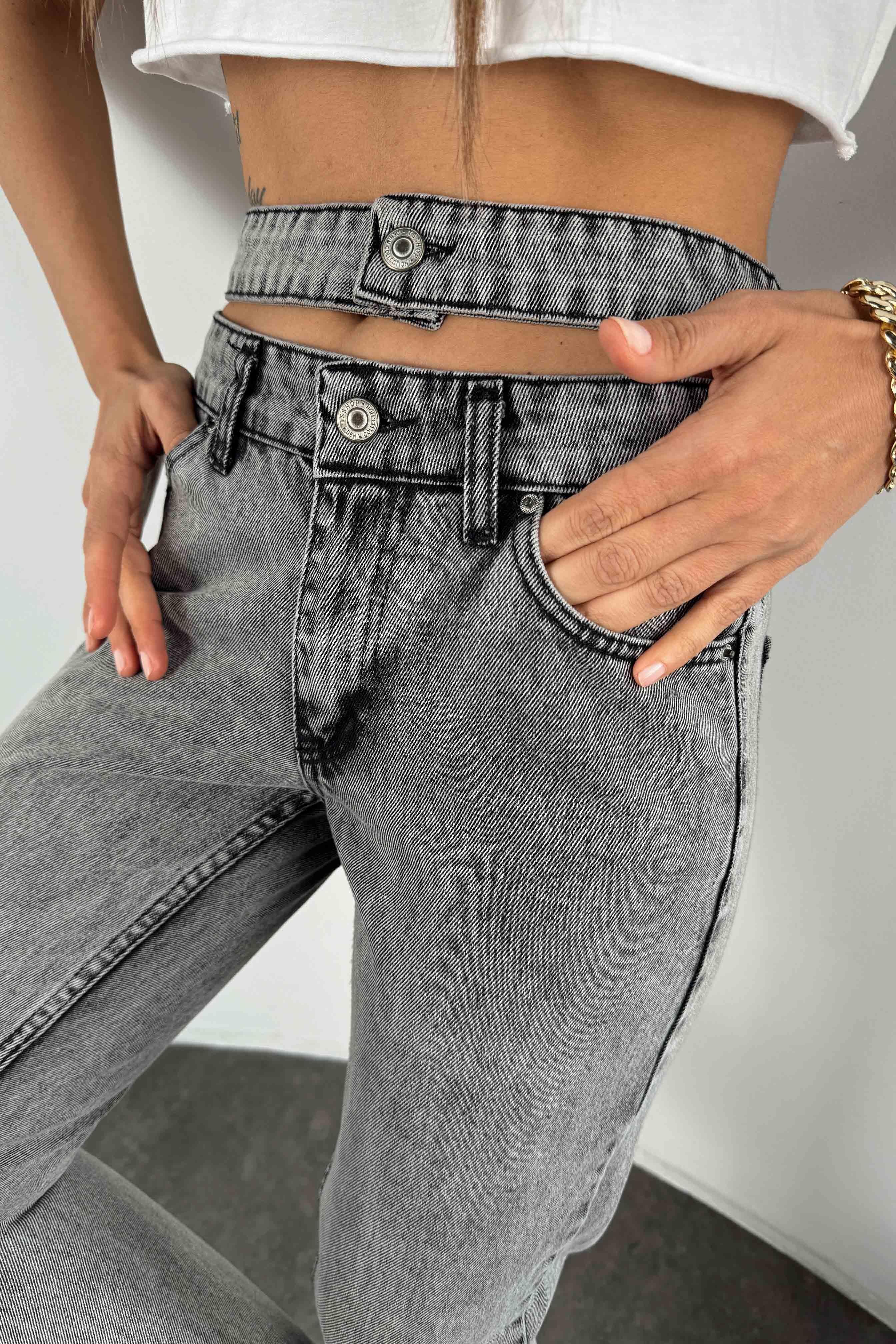 Marka Model Kar Yıkamalı Kadın Jean Gri