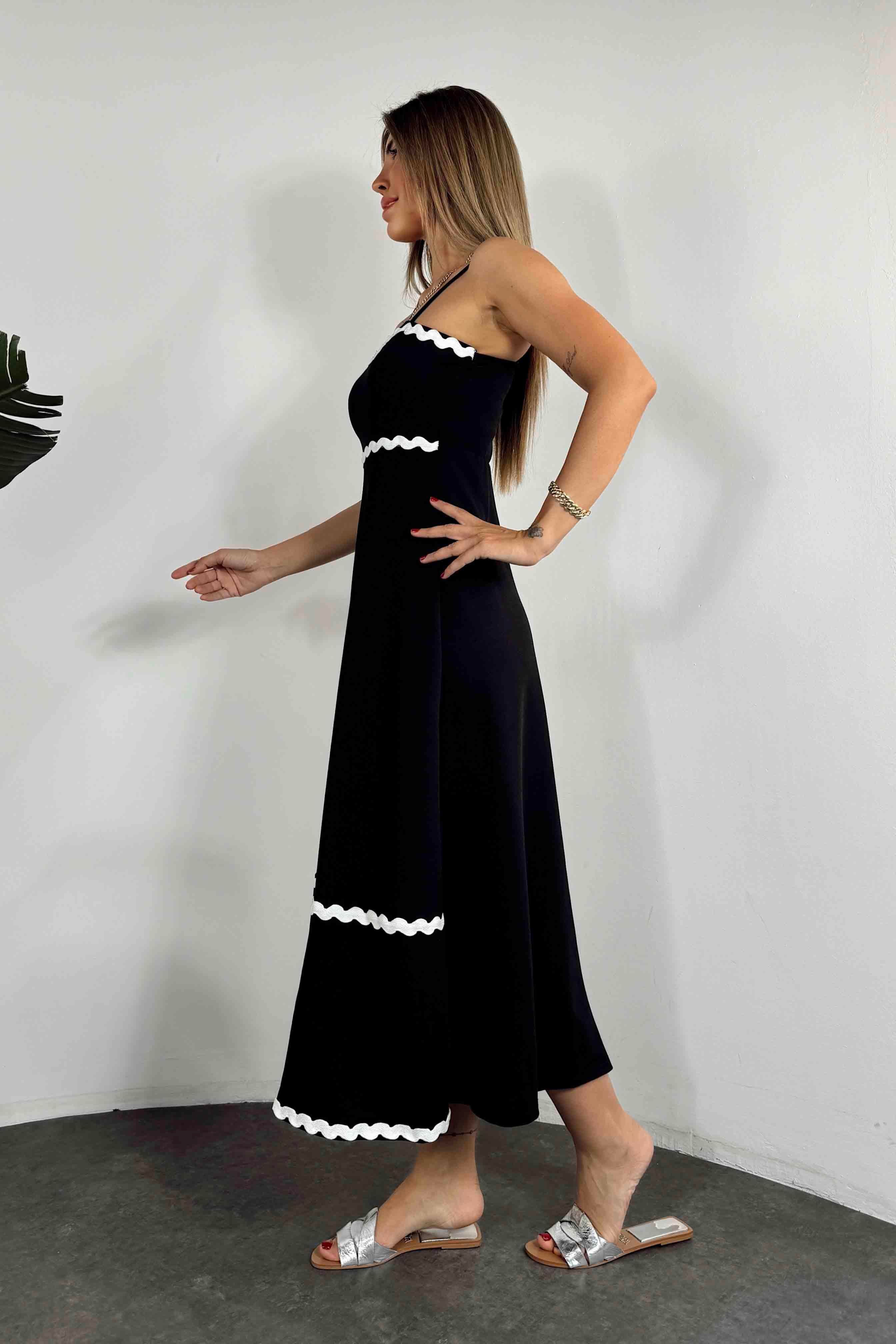 Marka Model Krep Kumaş Tasarım Elbise Siyah