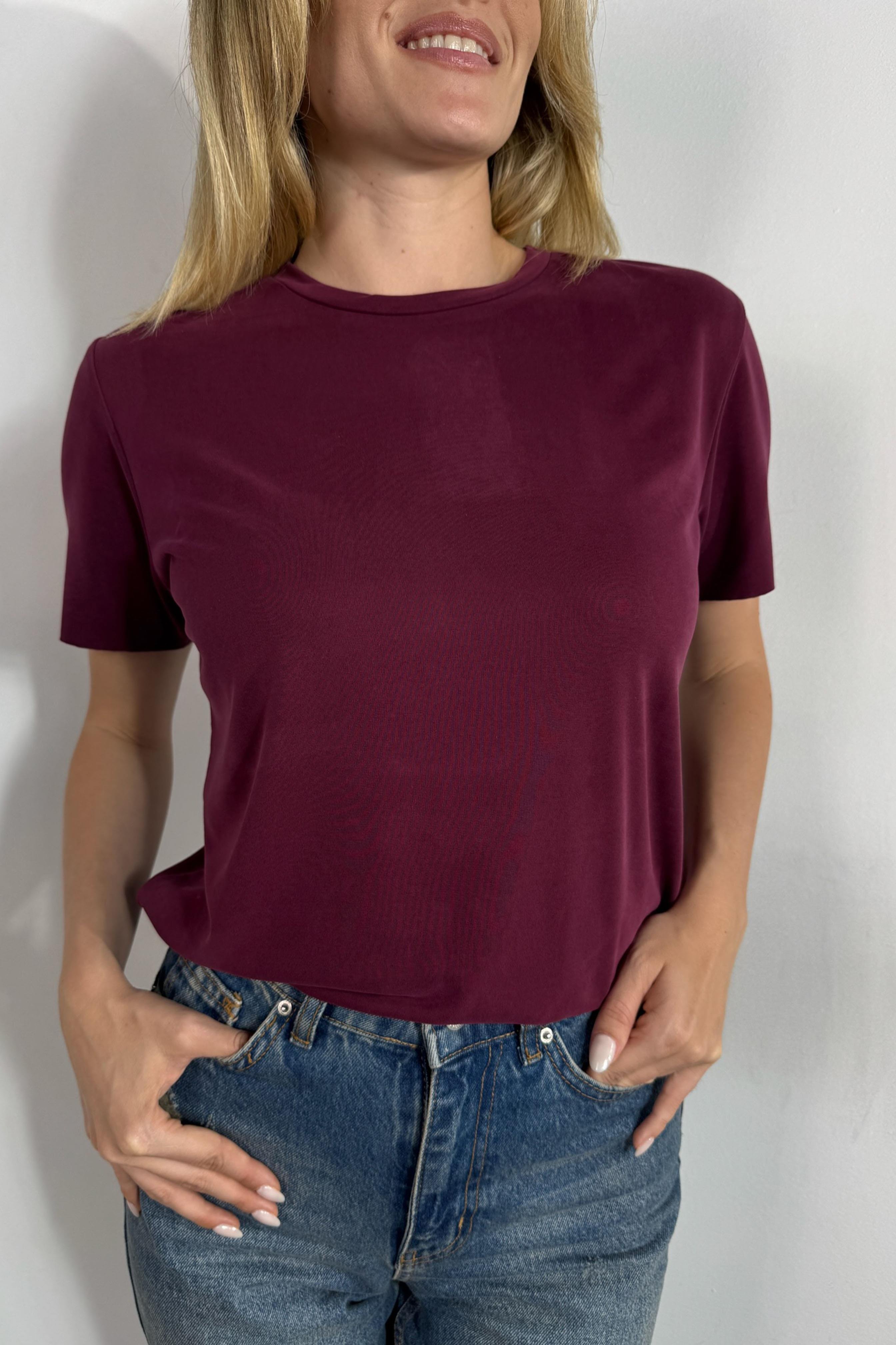 Marka Model Lazer Kesim Basic Tişört Bordo