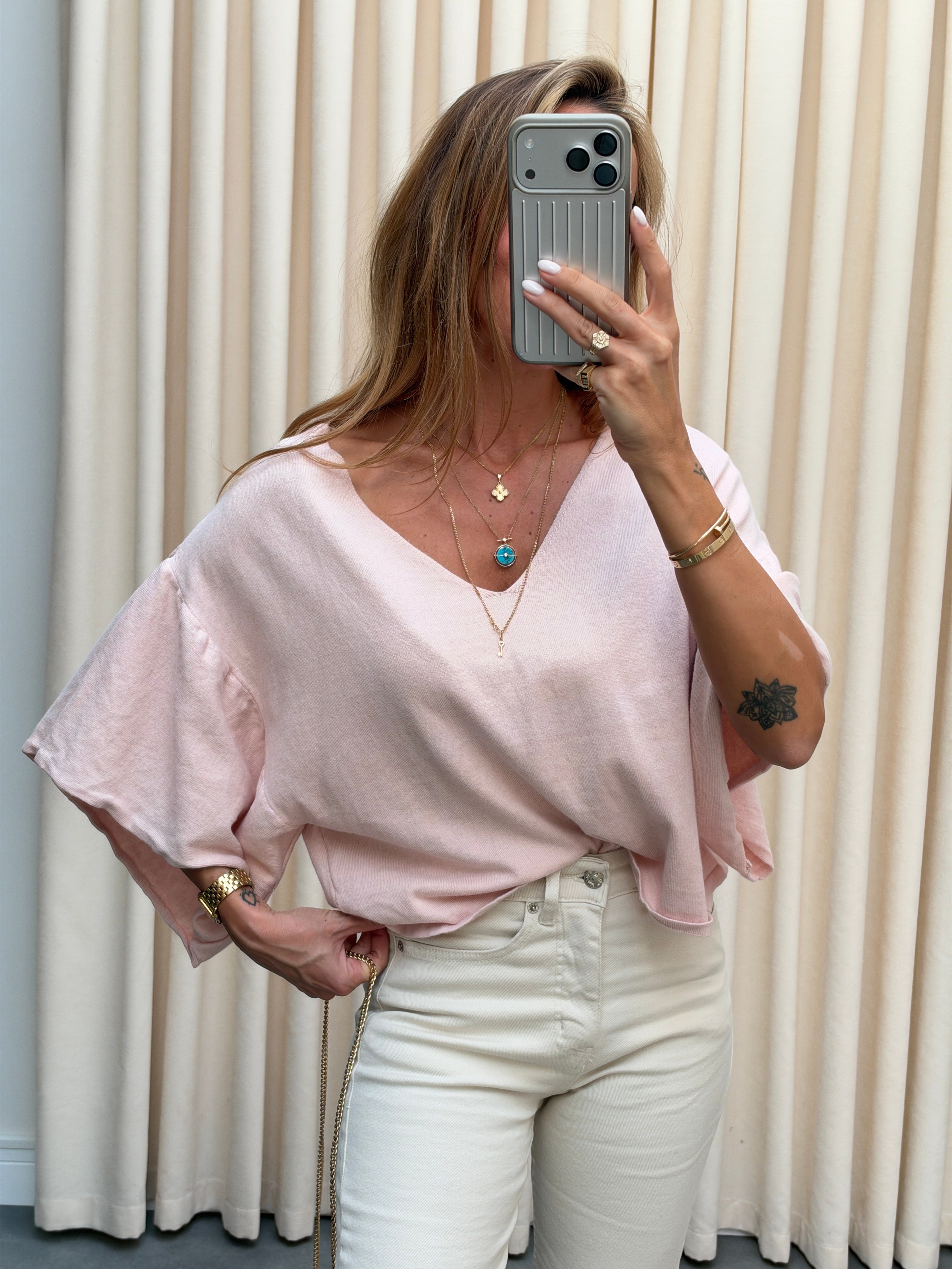 Marka Model Ön Arka V Triko Bluz Toz Pembe