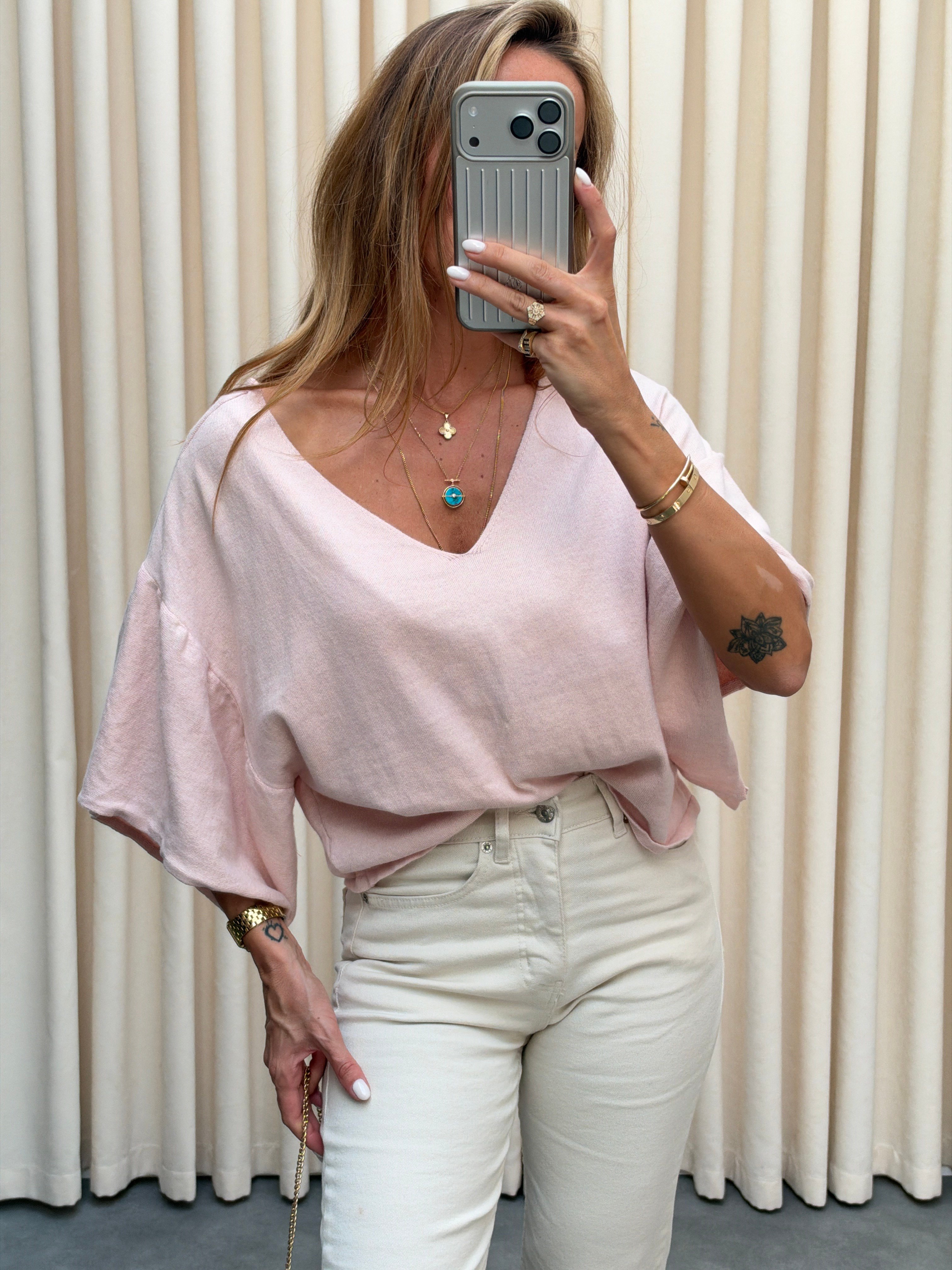 Marka Model Ön Arka V Triko Bluz Toz Pembe