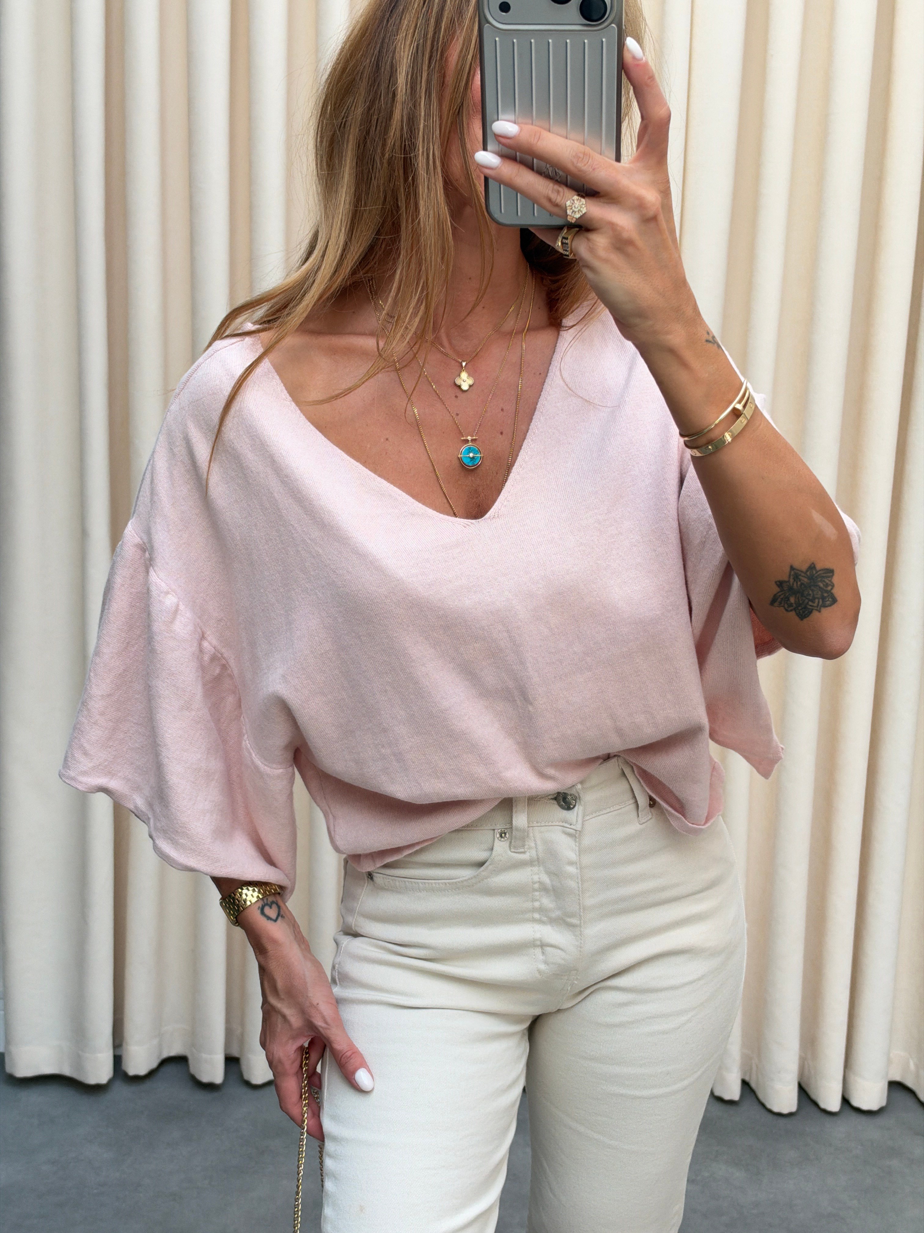 Marka Model Ön Arka V Triko Bluz Toz Pembe