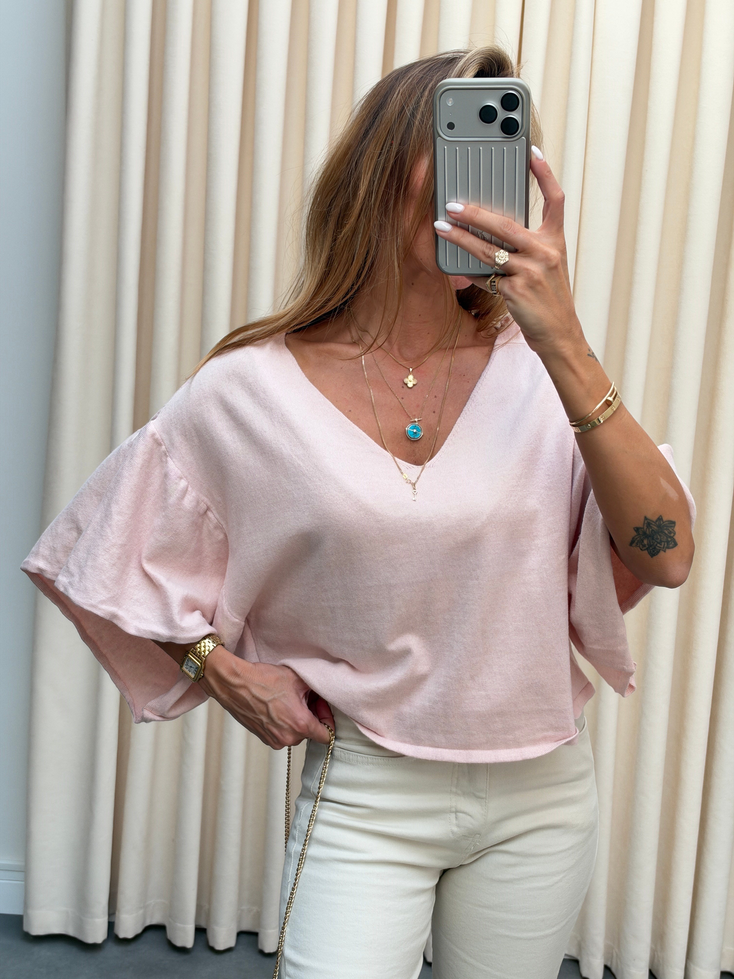 Marka Model Ön Arka V Triko Bluz Toz Pembe