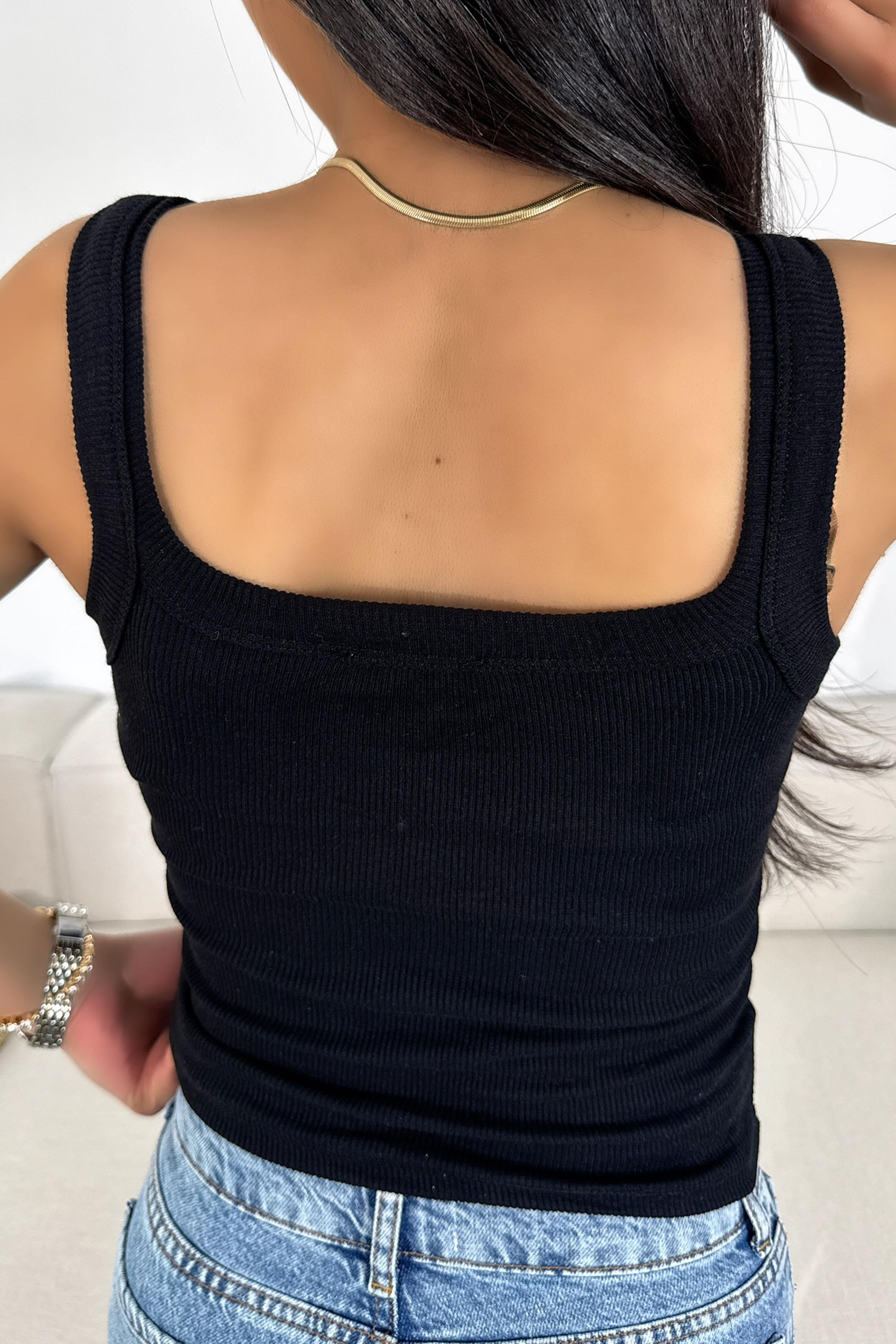 Marka Muadil Askılı Tasarım Crop Bluz Siyah