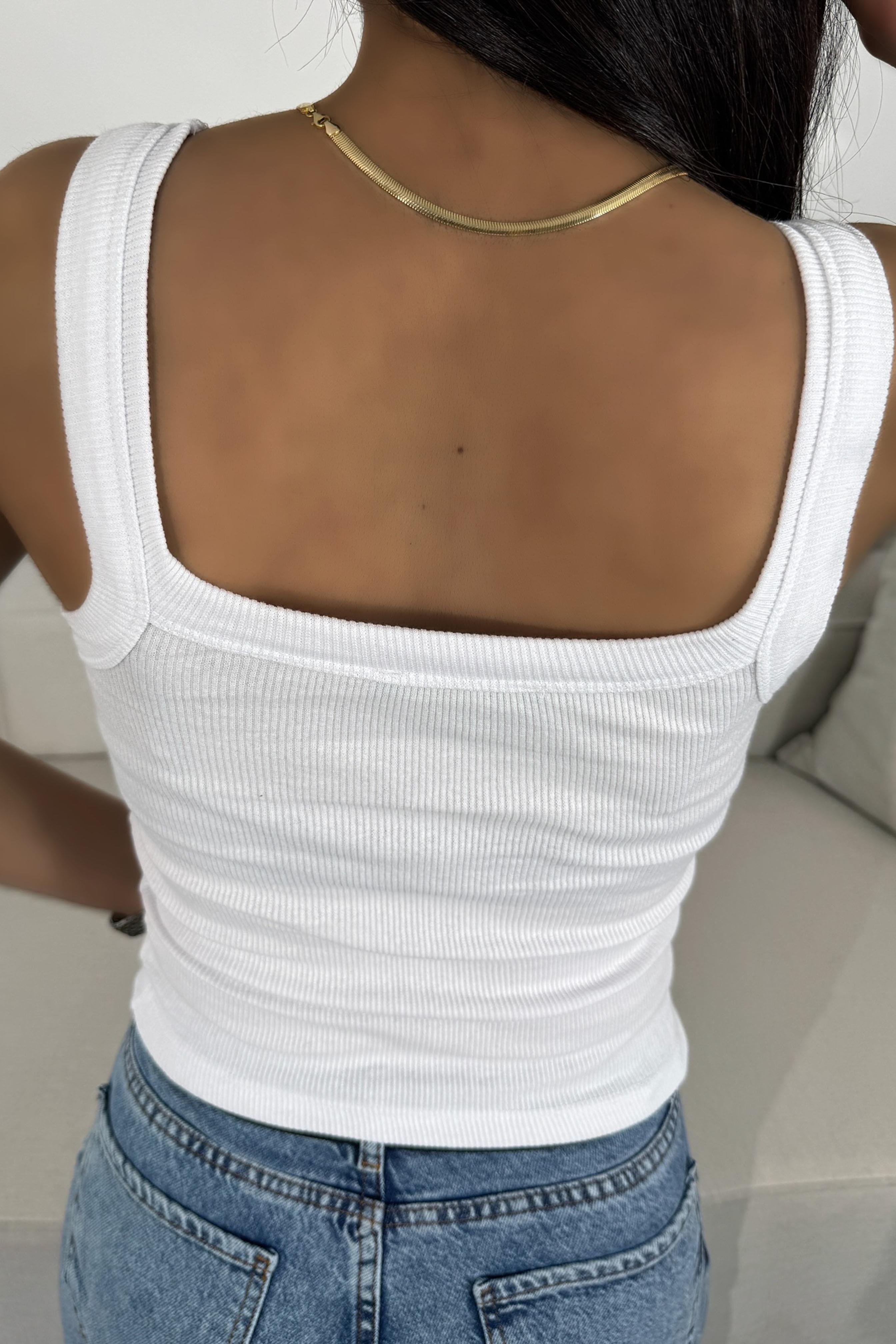 Marka Muadil Askılı Tasarım Crop Bluz Beyaz