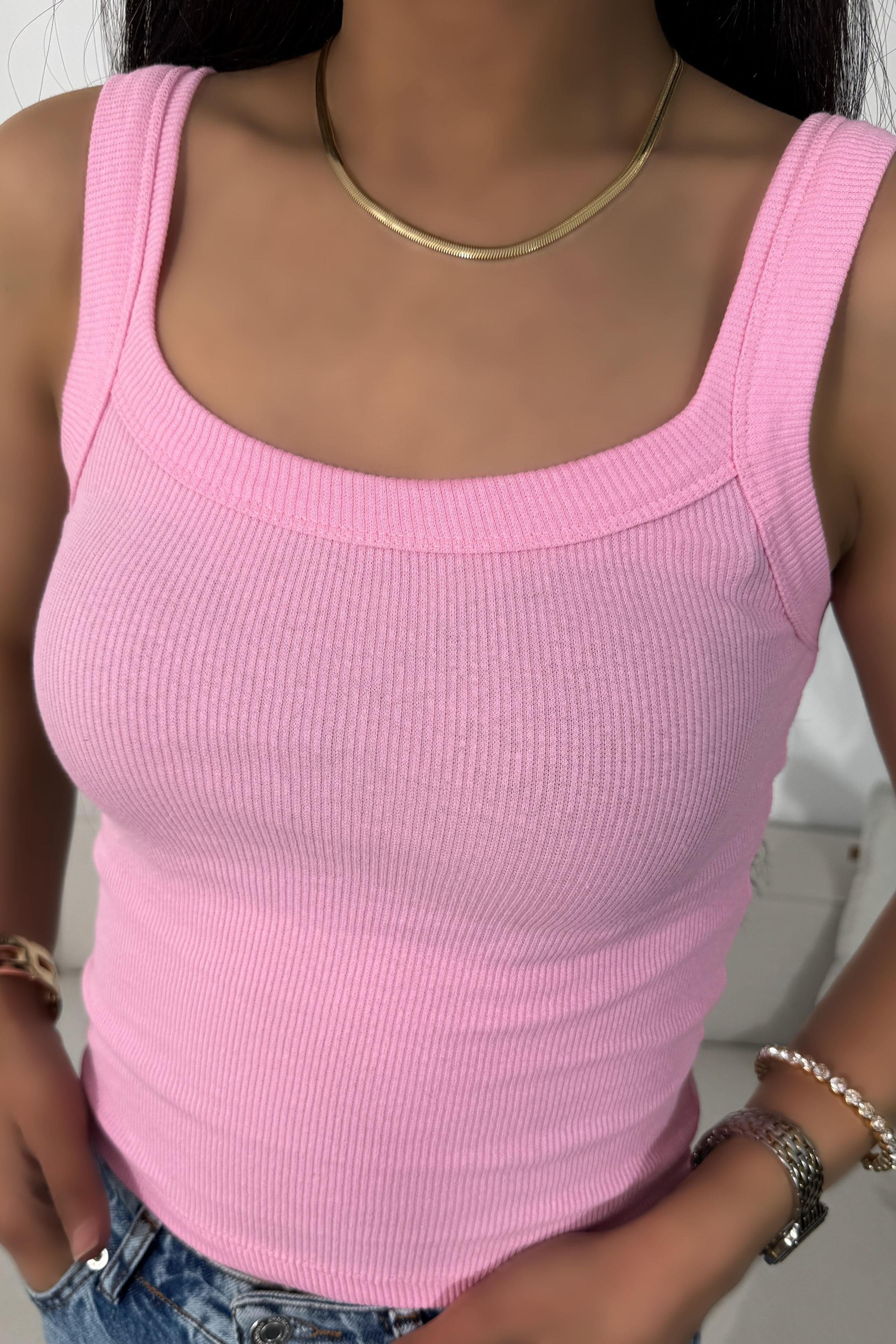 Marka Muadil Askılı Tasarım Crop Bluz Pembe
