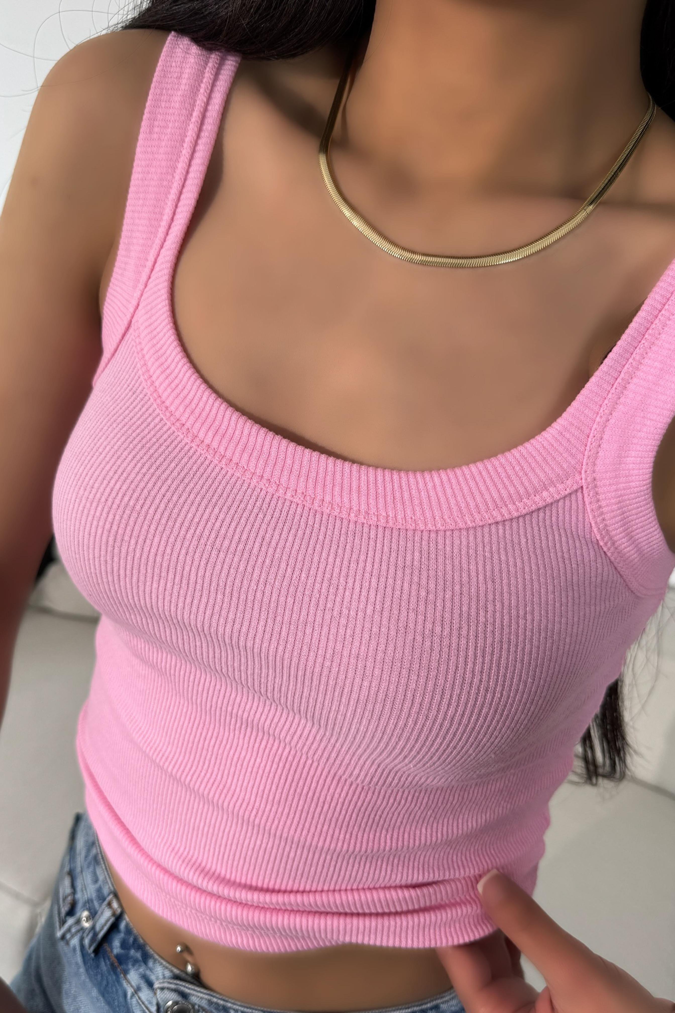 Marka Muadil Askılı Tasarım Crop Bluz Pembe
